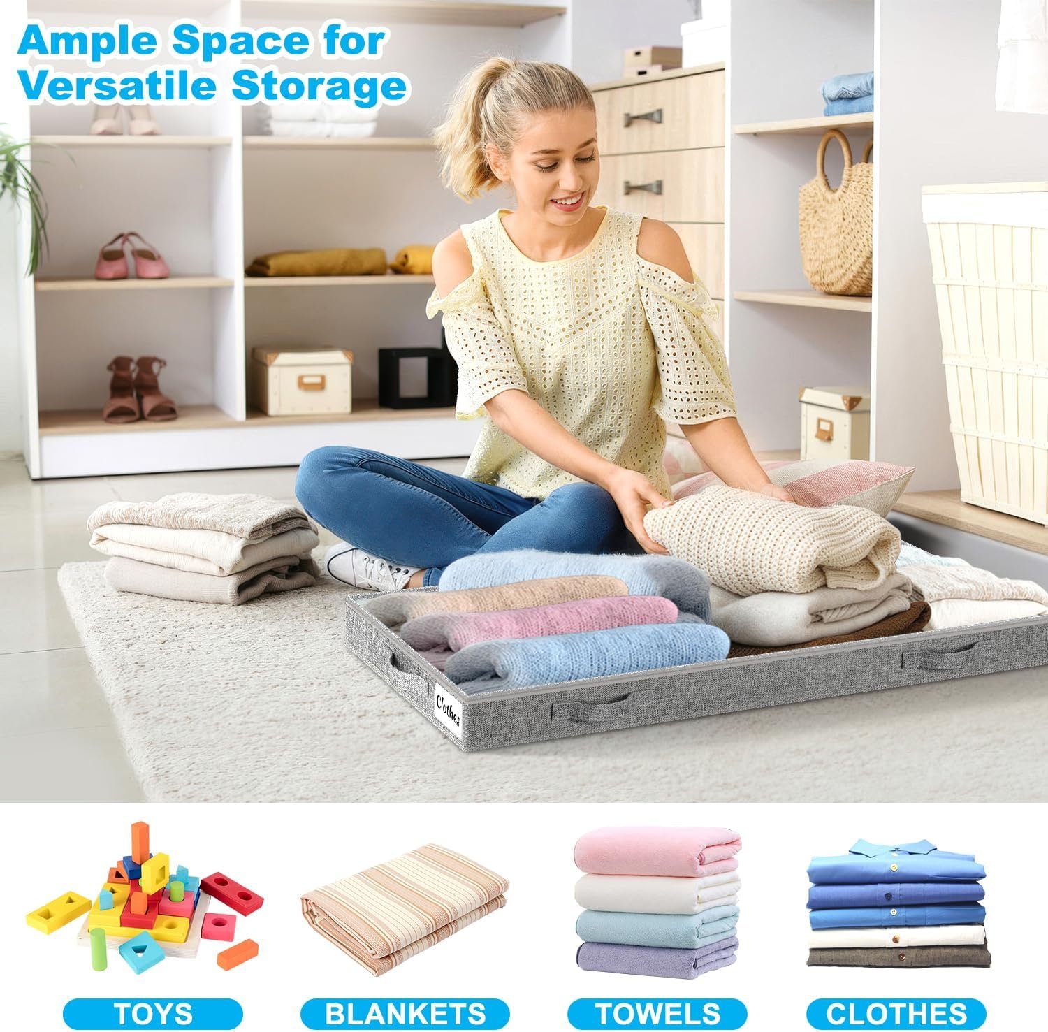 4 Inch Low Profile Under Bed Storage Drawer 2 Pack, Lightweight Underbed Clothes Storage Container Bins With NO STURCTURE, Shallow Storage Bag for Dorm & Home, With Clear Lids & Water-Resistant Fabric - Image 3