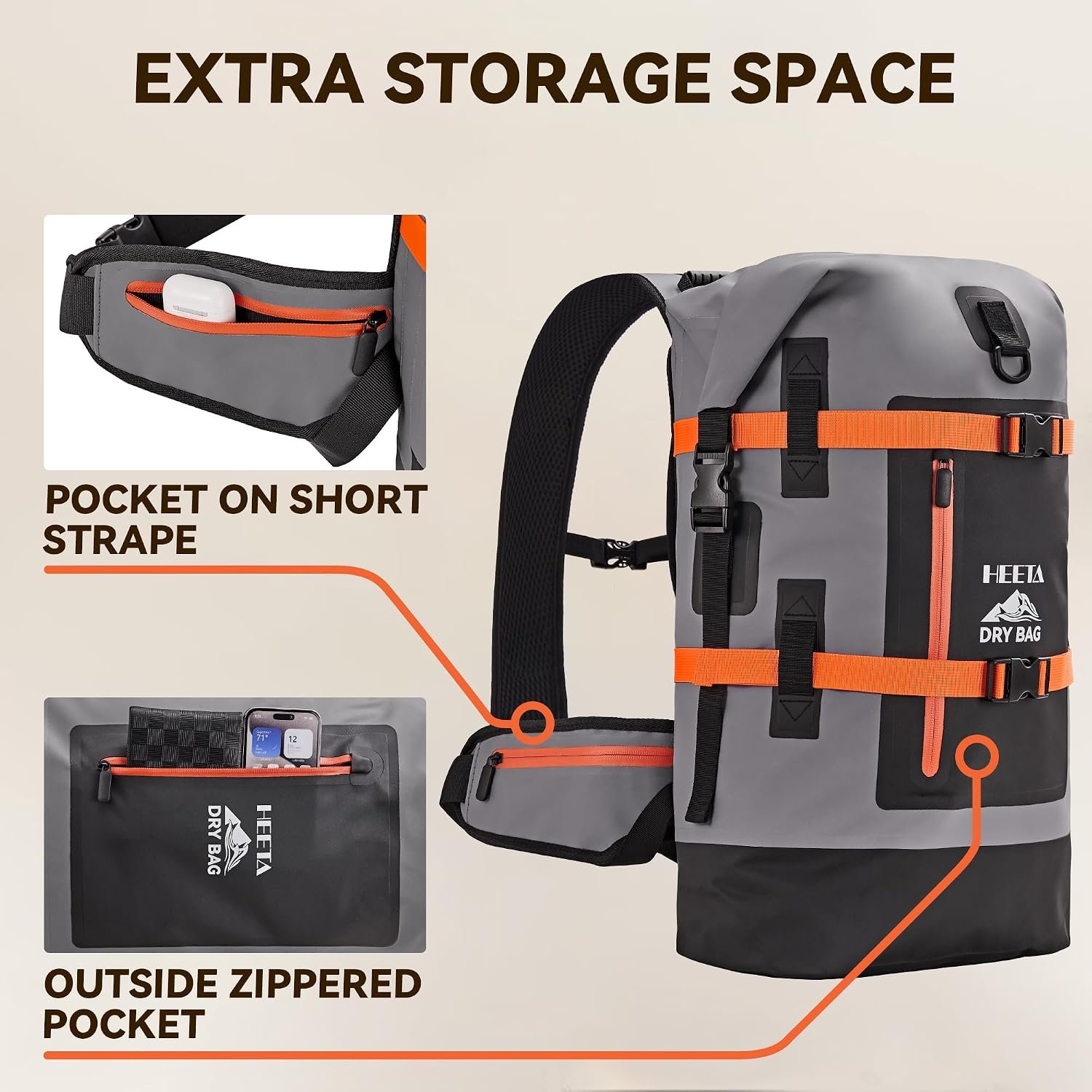 HEETA Dry Bags Waterproof Backpack 40L for Men & Women, Roll Top Heavy Duty - Image 5