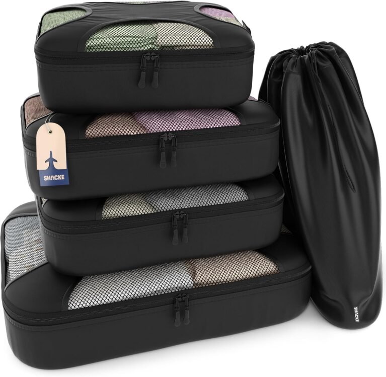 Shacke 5 Set Packing Cubes for Travel with Laundry Bag (Pure Black)