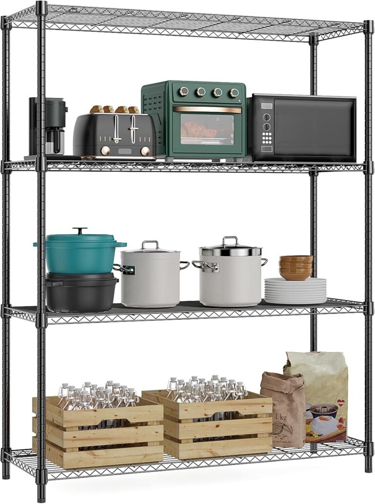M MZG 5-Shelf Storage Shelves,Wire Shelving Heavy Duty Metal Storage Shelving Unit Adjustable Garage Shelving Rack Pantry Kitchen (Chrome, 4 Tier,15.8" D x 45.3" W x 59.4" H)