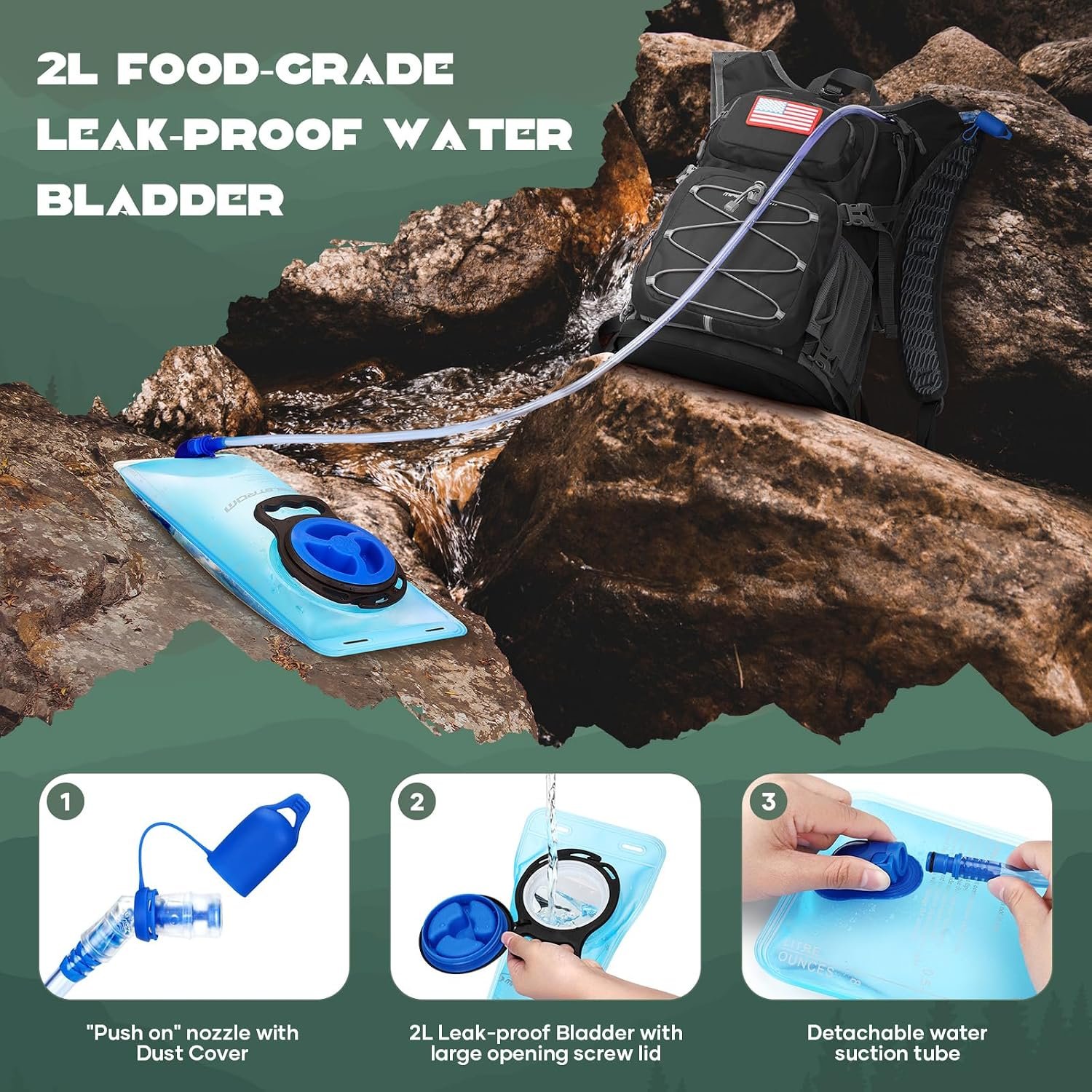 Maelstrom Lightweight Hydration Hiking Backpack with 2L/3L Water Bladder - Image 4