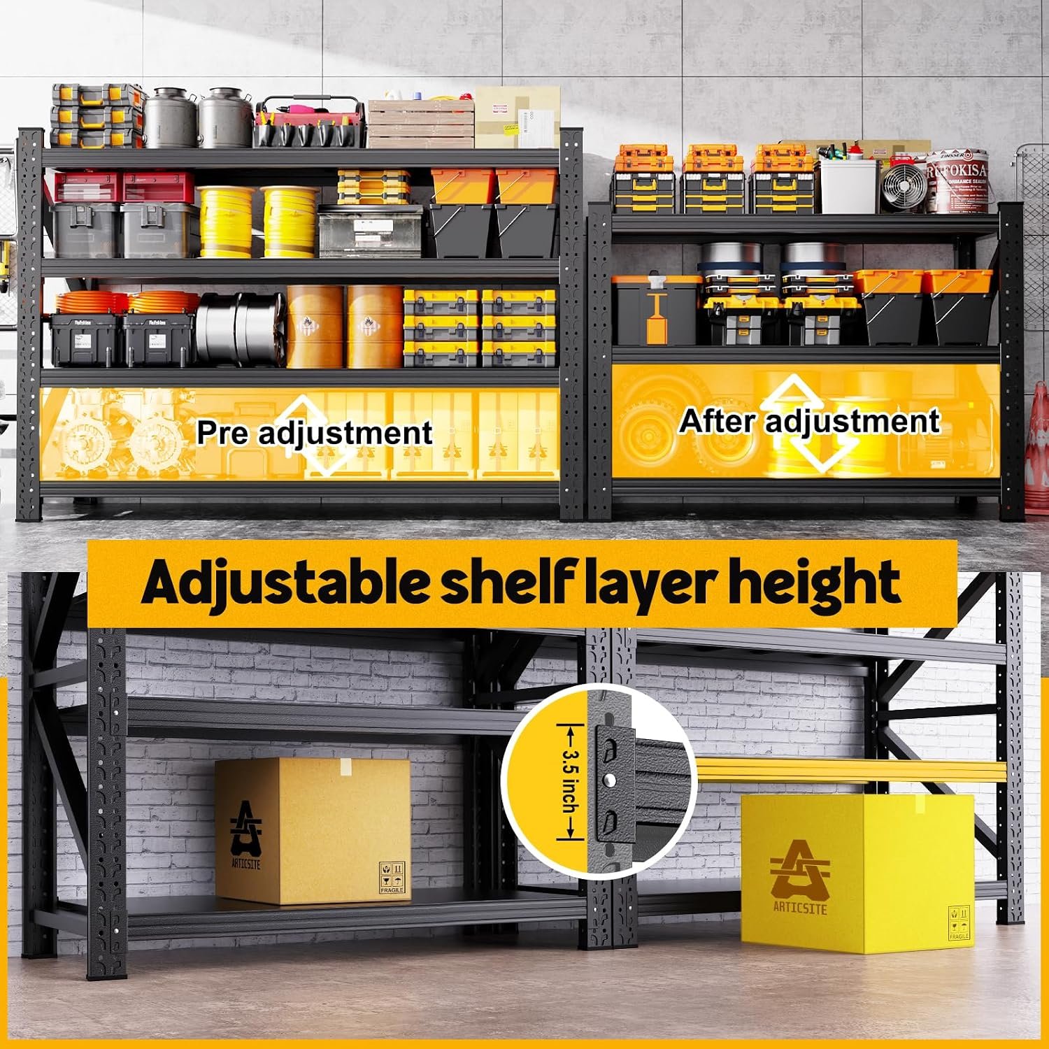 5000LBS Heavy Duty Storage Shelves, 4 Tier Garage Shelving Metal Shelving Unit,Adjustable Heavy Duty Shelving for Garage, Basement, Warehouse, Storage Room, - Image 5
