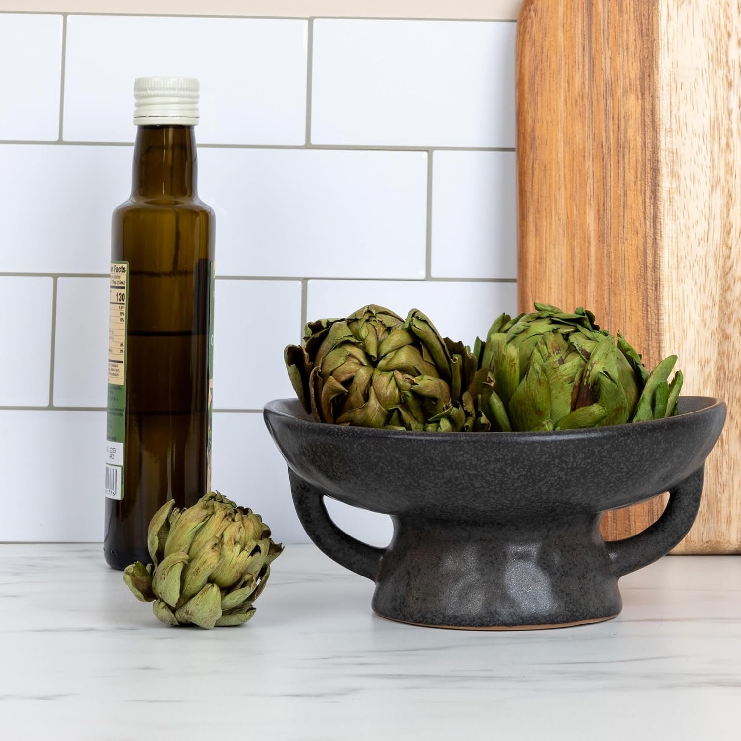 Creative Co-Op Stoneware Bowl with Handle and Base, Black Reactive Glaze - Image 7