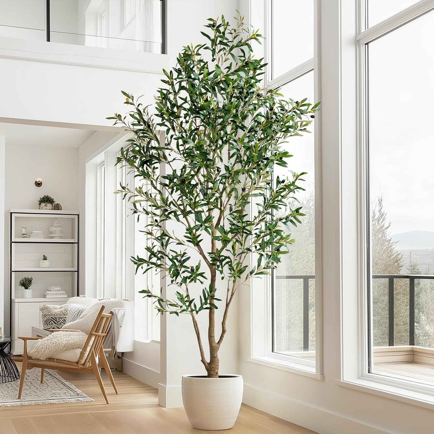 Large Faux Olive Tree Tall Artificial Trees with Pot Indoor Outdoor Realistic Floor Fake Plastic plantas for Modern Home Living Room Office Corner Farmhouse Fake Olives Plants Decor Housewarming Gift - Image 7