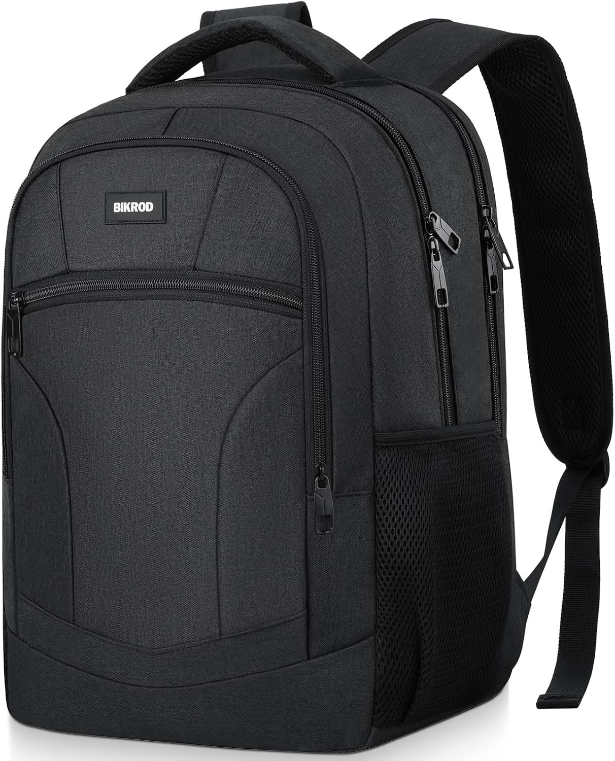 BIKROD Backpack for Men and Women, Backpacks for School Teen Boys, Colleges Water Resistant Back Pack with USB Charging Port, Sturdy Computer Bag Gifts Fits 15.6 Inch Laptop, Black