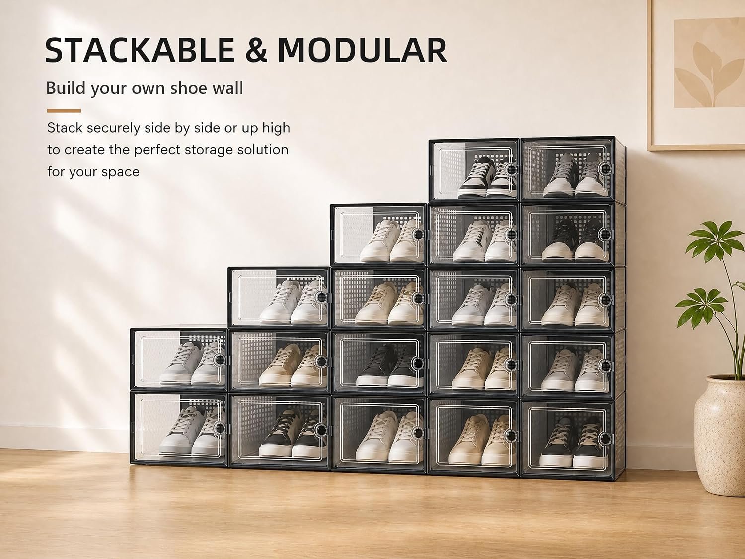 Kuject X-Large Shoe Storage Boxes 12 Pack, Clear Stackable Shoe Organizer - Image 7