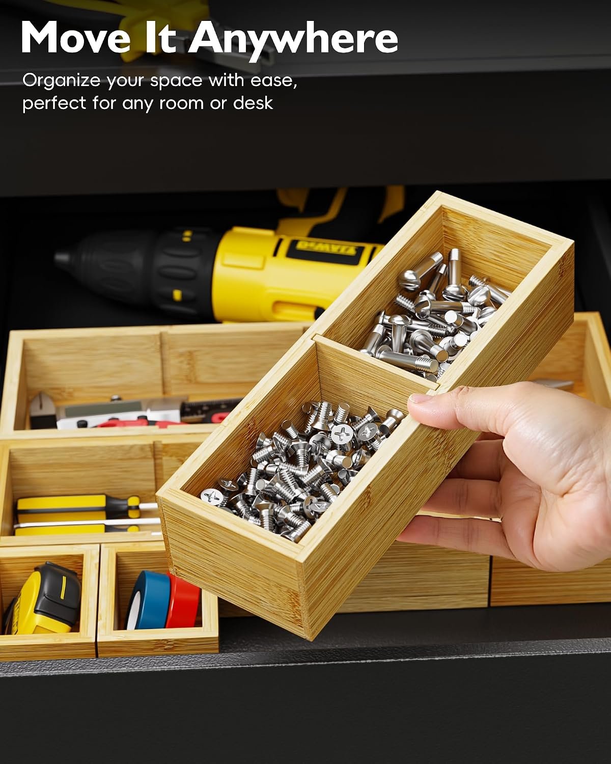 12-Piece Bamboo Drawer Organizer Set, 24 Compartments Modular Storage - Image 6