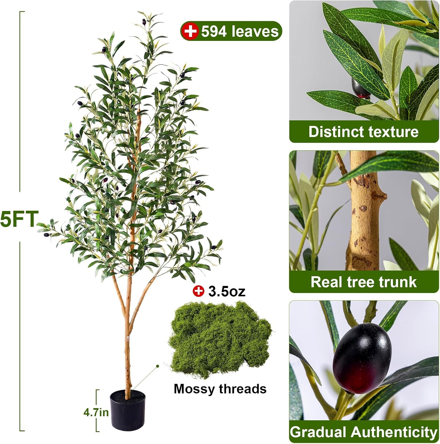 Tall Faux Olives Trees Large Artificial Olive Tree Indoor Outdoor Realistic Floor Plant Fake Flowers Plants for House Home Living Room Bedroom Office Front Porch Modern Farmhouse Boho Decor - Image 6