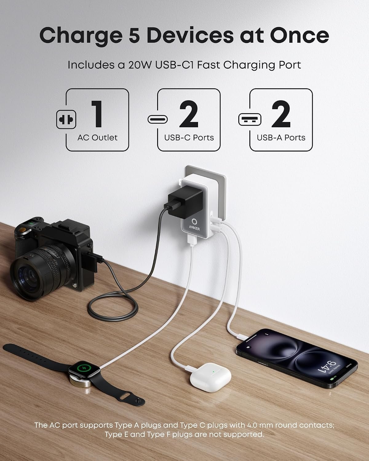 Anker Nano Travel Adapter, 2 USB C Universal Charger, 20W, 1× 2-Pin AC - Image 3