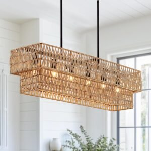 6-Light Boho Rattan Chandeliers for...