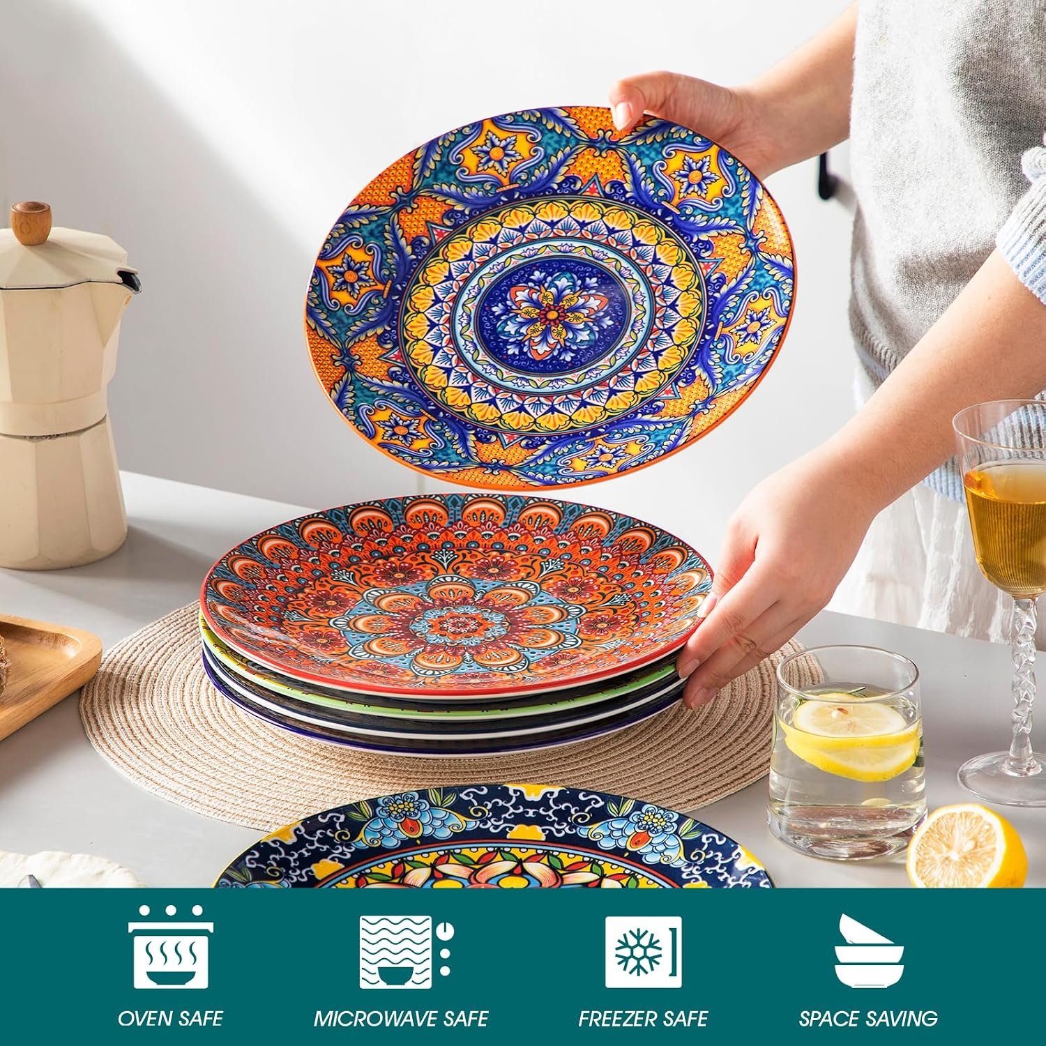 vancasso Colorful Dinner Plates Set of 6, 10.5 Inch Ceramic Kitchen Plates - Image 4
