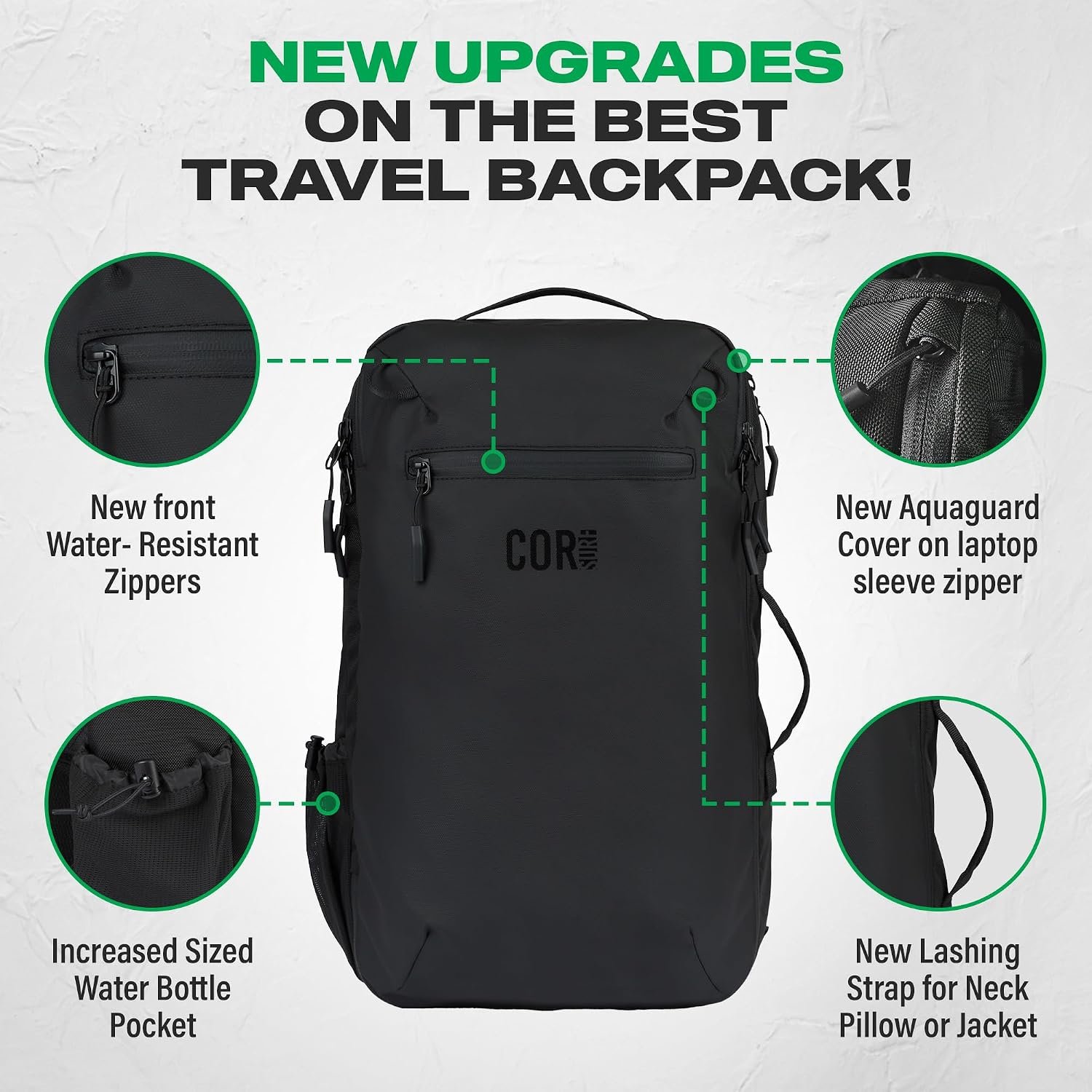 COR Surf Carry On Travel Backpack Bundle | Island Hopper Travel Backpack with Toiletry Bag and Compression Packing Cube Set (28L, Black) - Image 3