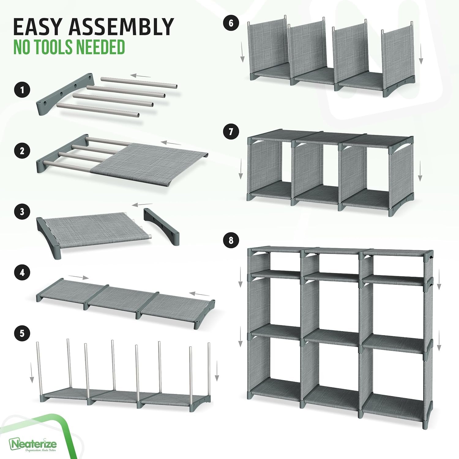 Cube Storage Organizer with Storage Bins Included - The Perfect Closet Organizers and Storage Solution. Includes 9 Storage Cubes, Great For Toy Storage, Closet Storage, Clothes Storage (Grey) - Image 4