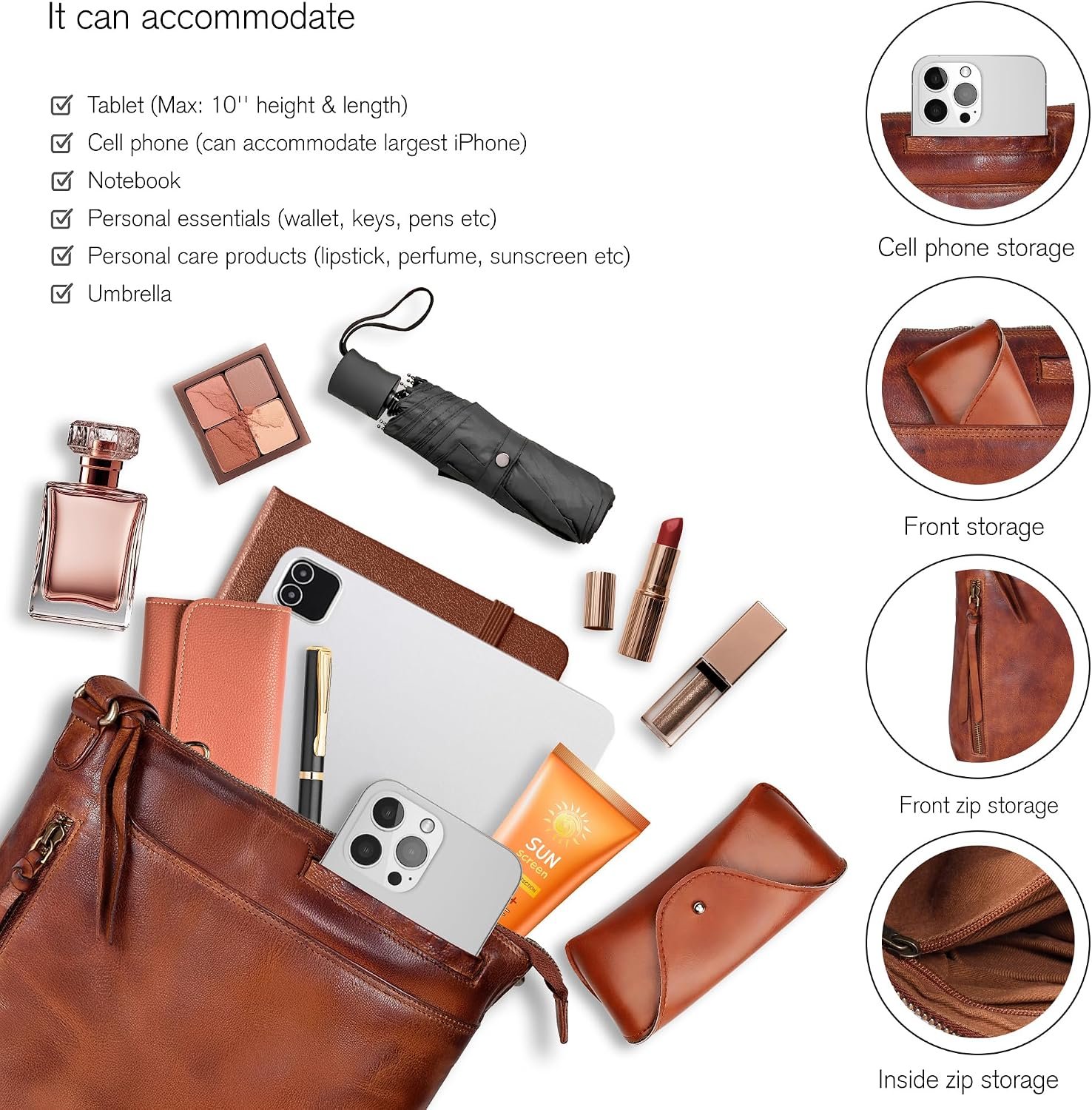 Genuine Leather Crossbody Bag For Women - Medium Cross Body Handbag Purse - Image 6