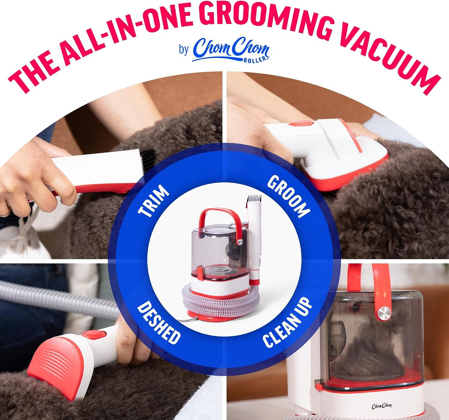 ChomChom Roller Dog Vacuum for Shedding Grooming – Dog Grooming Kit with Dog Brush Vacuum Attachment, Pet Hair Clipper with Guards, Large-Capacity Bin - Image 3