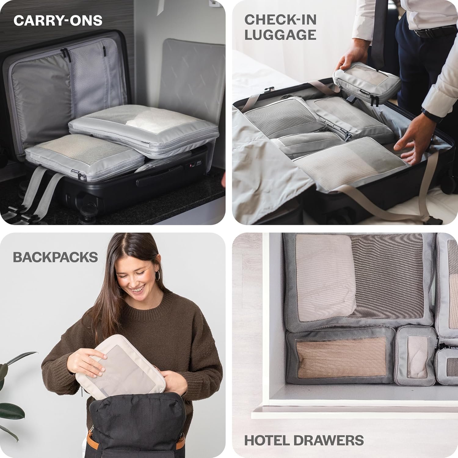 Aerotrunk Compression Packing Cubes for Travel, 6-Pack, Light Grey - Image 9
