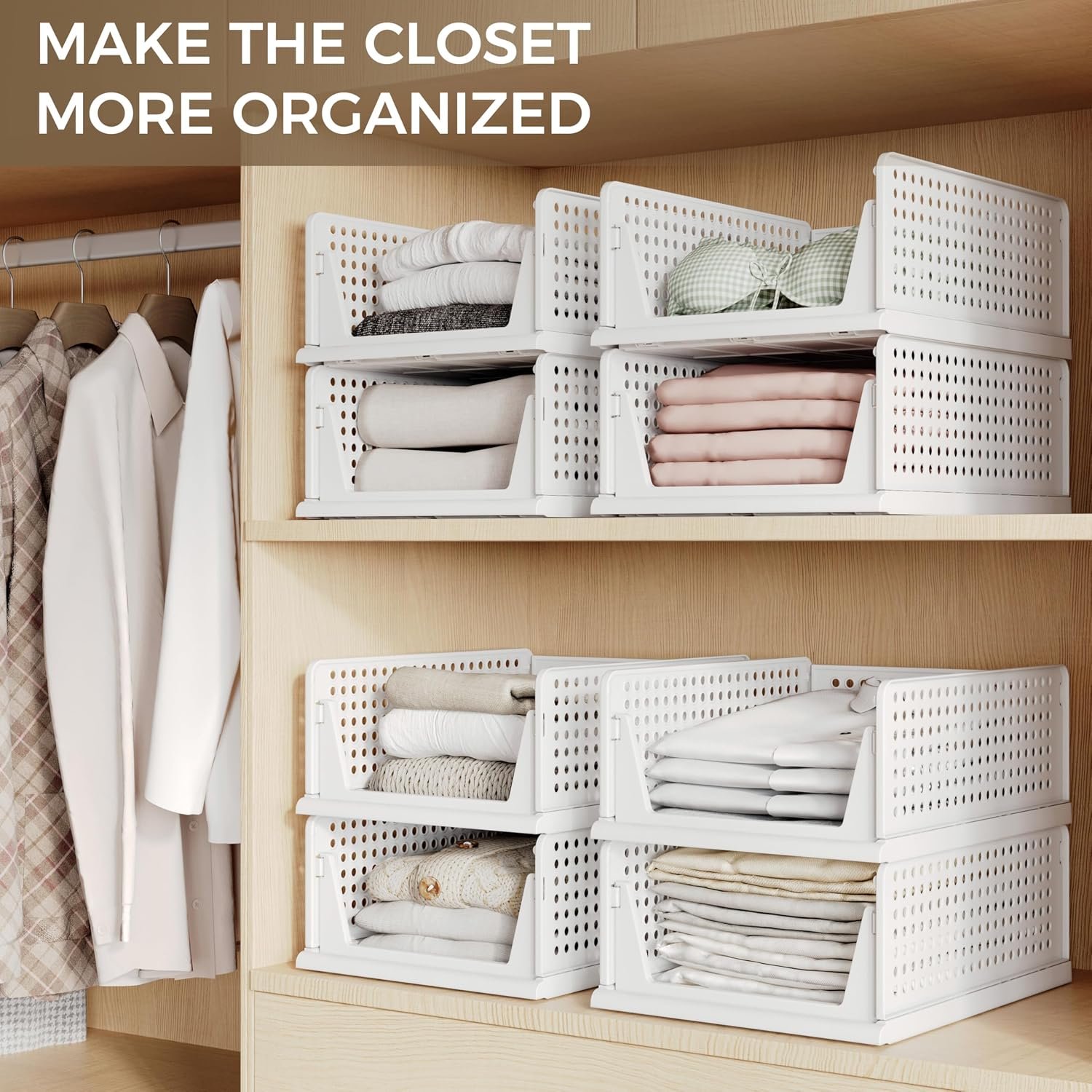 Pinkpum 6 Pack Closet Organizer Storage Bins Stackable Plastic Drawer Shelf - Image 4