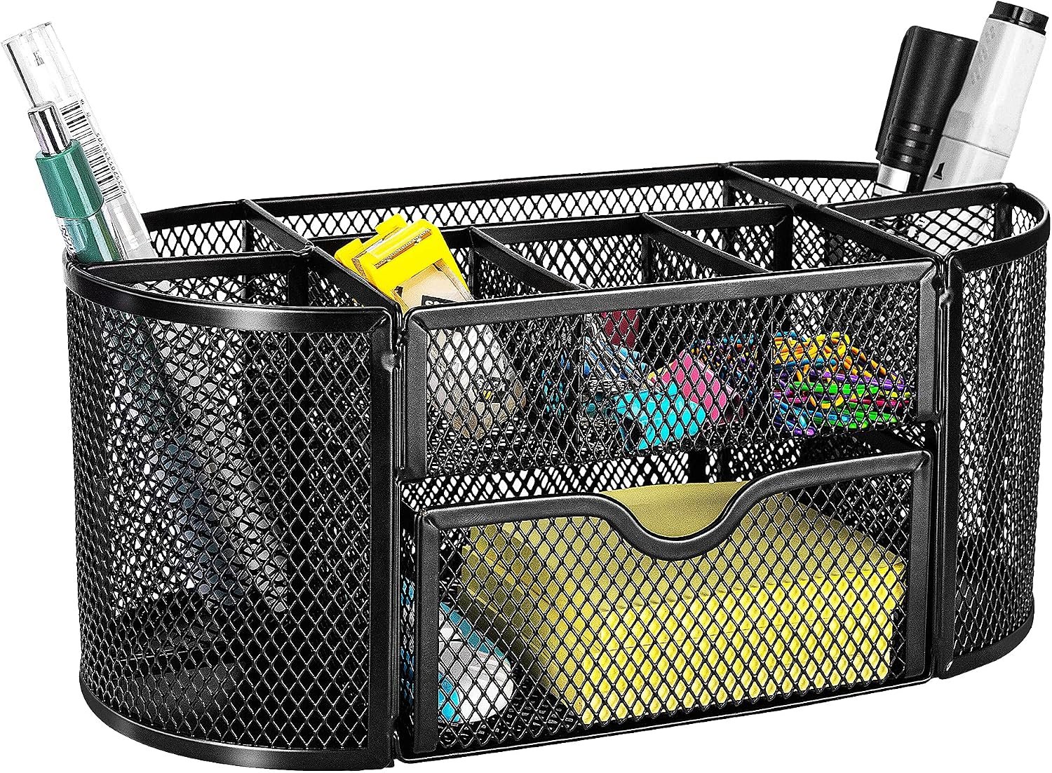Amazon Basics Mesh Desk Organizer with Pen Holder, Pullout Drawer and Office Caddy Storage, 9.25" x 4.53" x 3.94", Black - Image 4