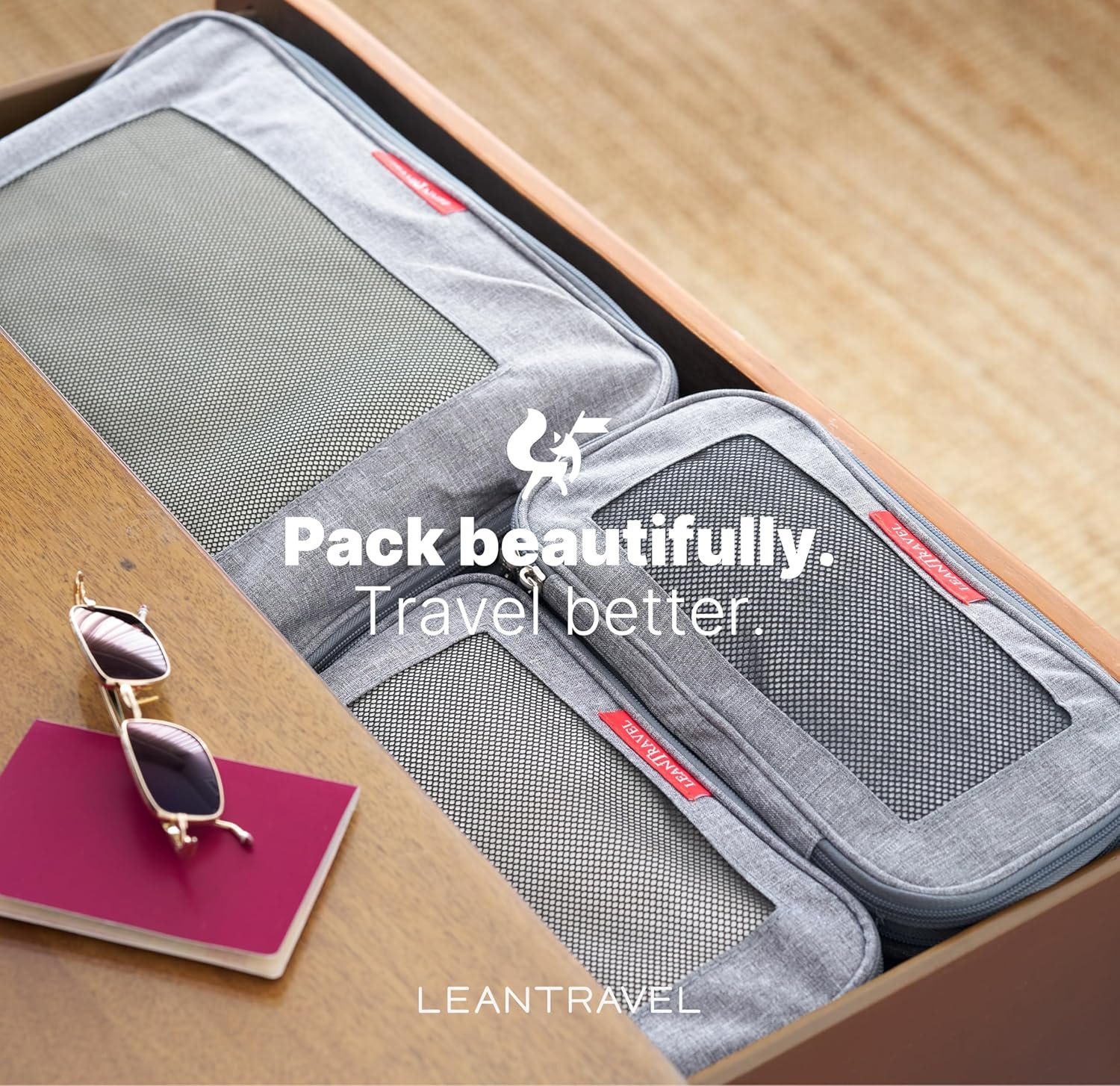LeanTravel Premium Compression Packing Cubes for Travel - Suitcase Organizer Bags with Double Zipper & Breathable Mesh Panel - Space Saving Carry On Luggage Essentials (6-Pack, Grey) - Image 6