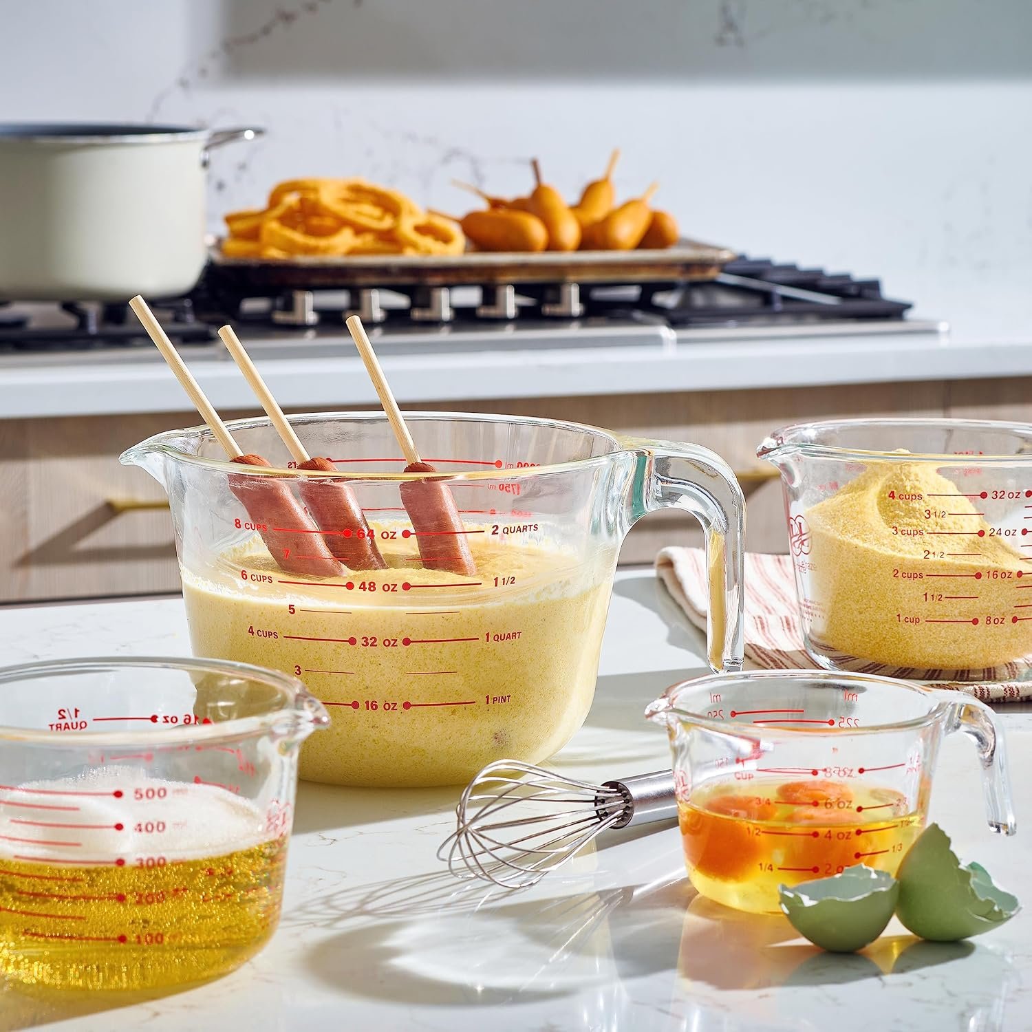 Le'raze Set of 3 Glass Measuring Cups with Measuring Spoons & Whisk - Kitchen Mixing Bowl Liquid Measure Cup, Glass Bakeware. 1 cup, 2 cup, 4 cup., Multi Size, Clear - Image 4