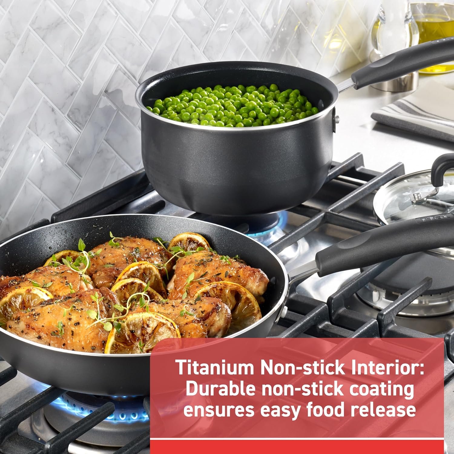 T-Fal Signature Nonstick Pots and Pans Set 12 Piece, Oven Broiler Safe 350F, Kitchen Cookware Set w/Fry Pans, Saucepans, Saute Pan, Dutch Oven, Griddle, Kitchen, Home, Dishwasher Safe, Black - Image 3