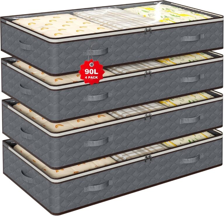 90L Under Bed Storage Containers,4-Pack Closet Organizer Storage Bins ,Grey