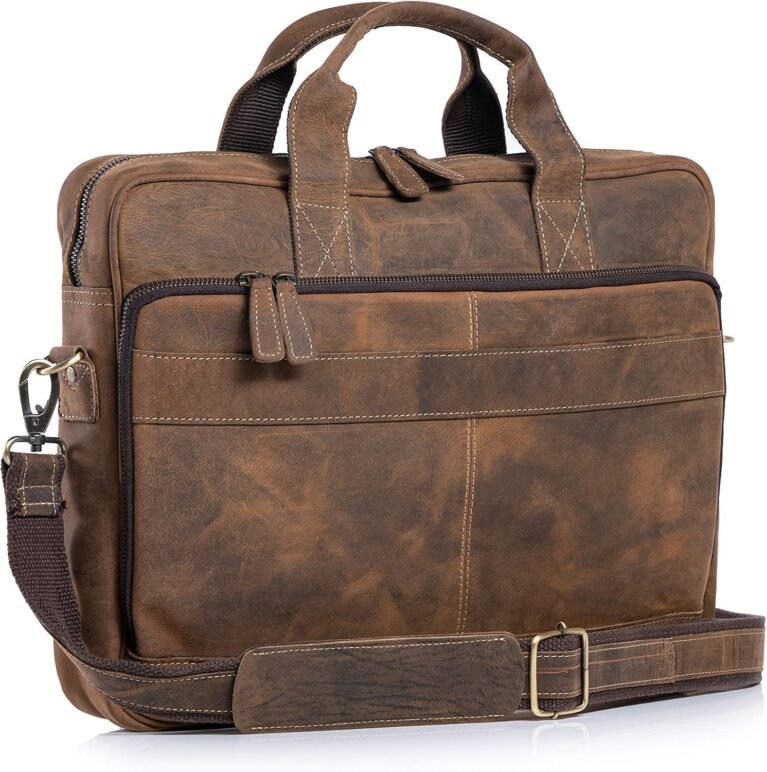 KomalC leather briefcase 16 inch laptop messenger bag satchel for men women