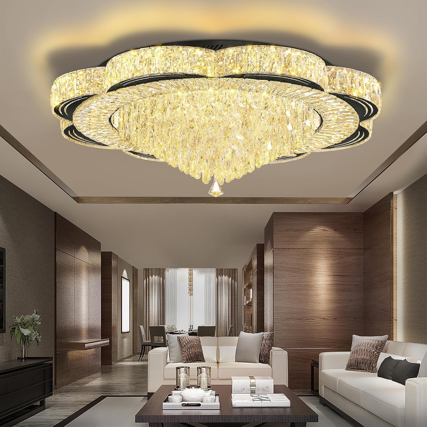 Modern Crystal Chandelier for Living Room 40in Black Crystal Raindrop Ceiling Light for Dining Room LED Dimmable 3000-6000K - Image 7