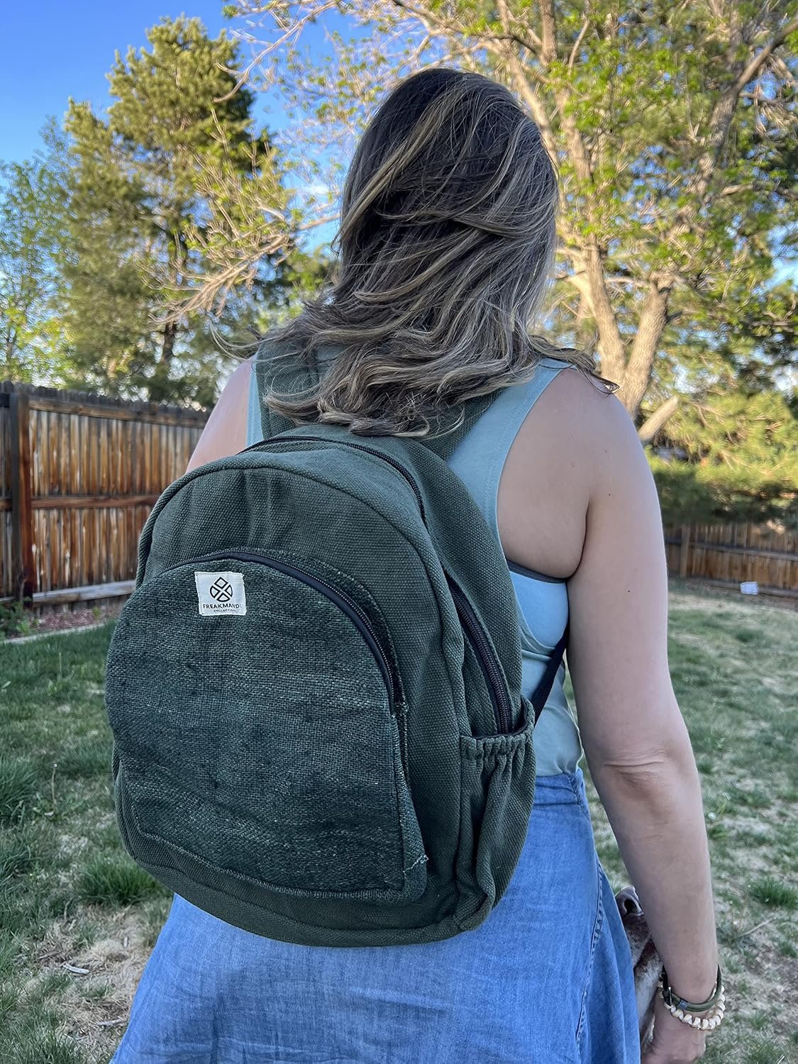 Organic Hemp Backpack Bag - Eco Friendly Durable Rustic Travel Hiking Friendly Lightweight Causal Bag by Freakmandu - Green - Image 5
