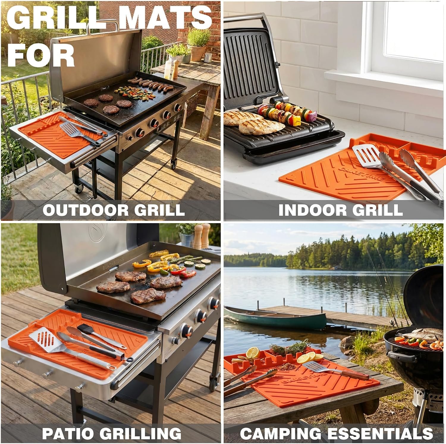 CAKETIME Silicone Grill Mats for Blackstone Griddle Accessories Baking Cooking Kitchen BBQ Must Haves Countertop Weber Traeger Stove Outdoor Camping Lawn Orange Father Dad Chef Men Gifts - Image 3