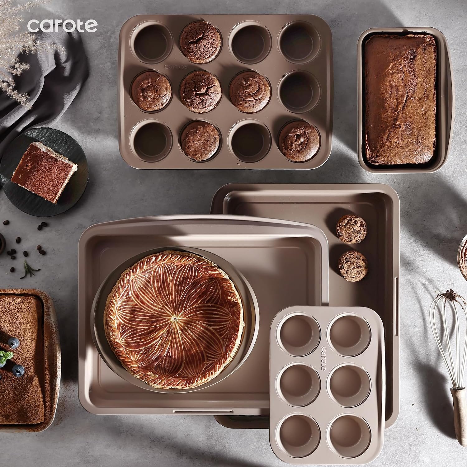 CAROTE 7-Piece Baking Pans Set, Nonstick Bakeware Sets, Gray & Khaki - Image 7