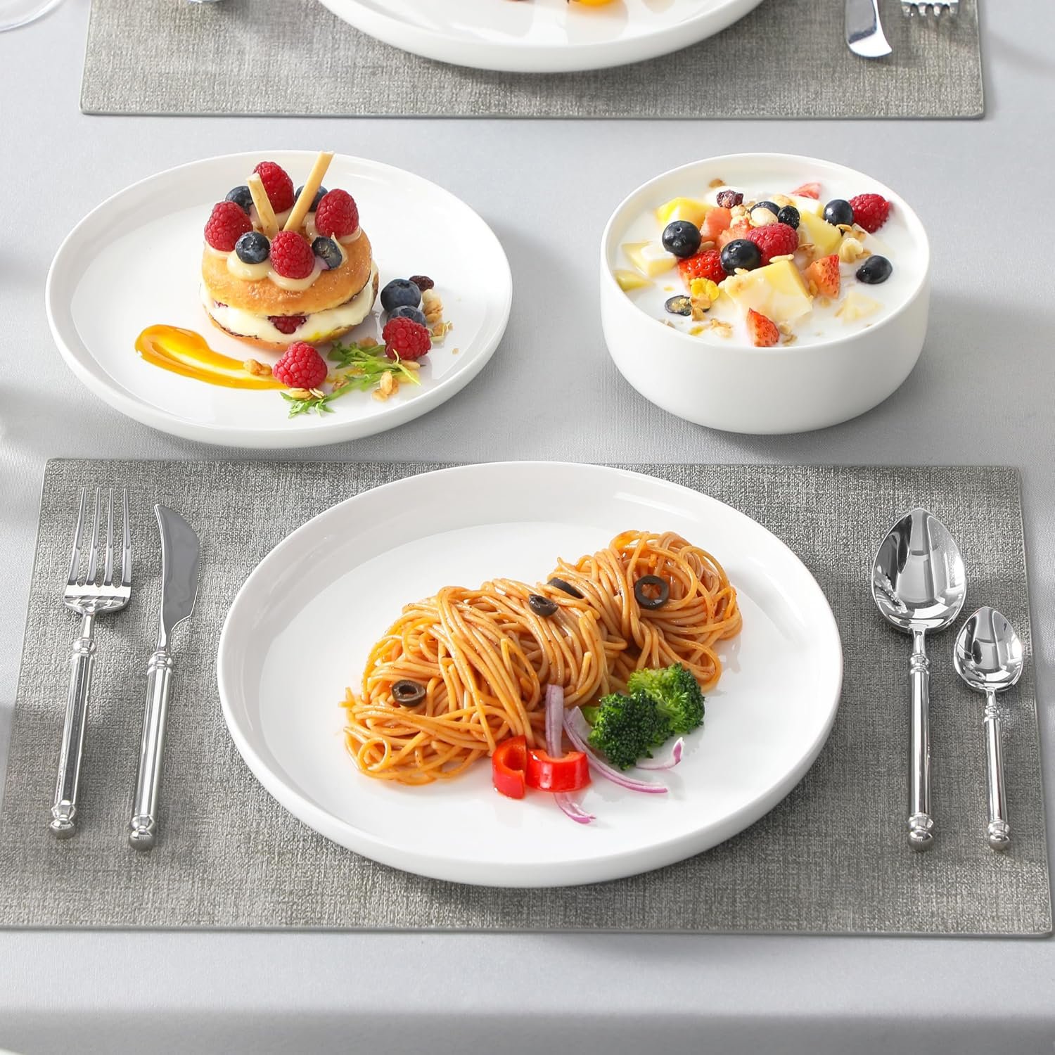 MALACASA 12 Pcs Porcelain Plates and Bowls Sets,Dinnerware Set for 4,White - Image 8