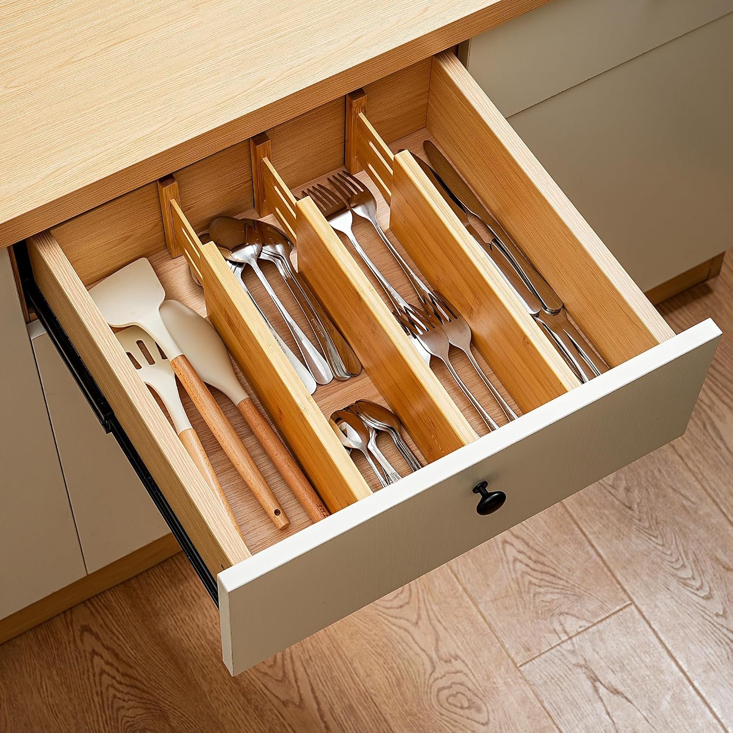 Fabsome Dresser Drawer Organizers 6 Pack, 4.65'' High Adjustable from 12.5-17‘’ Bamboo Drawer Dividers for Clothing Baby Clothes, Wooden Separators for Dresser Nursery Organization with Soft Foam Ends - Image 8