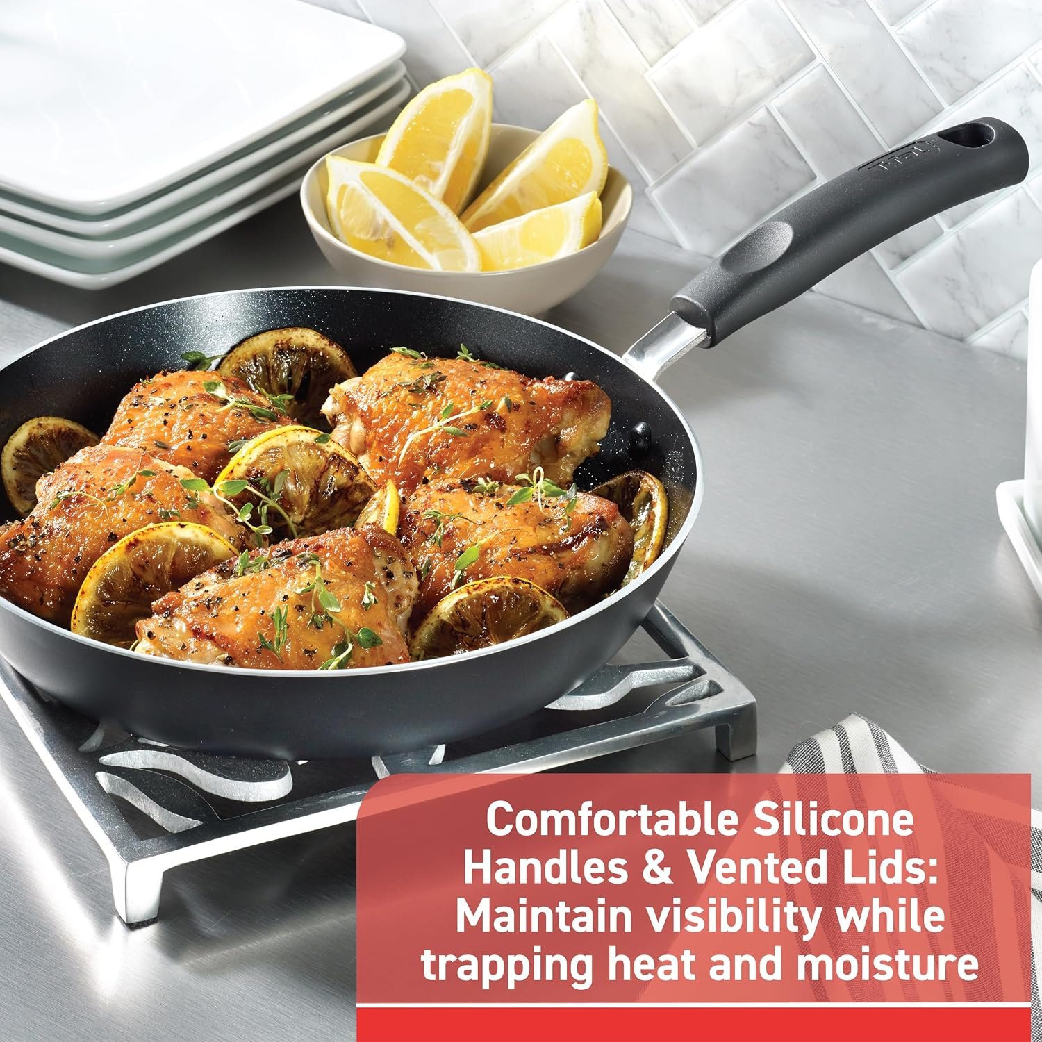 T-Fal Signature Nonstick Pots and Pans Set 12 Piece, Oven Broiler Safe 350F, Kitchen Cookware Set w/Fry Pans, Saucepans, Saute Pan, Dutch Oven, Griddle, Kitchen, Home, Dishwasher Safe, Black - Image 5