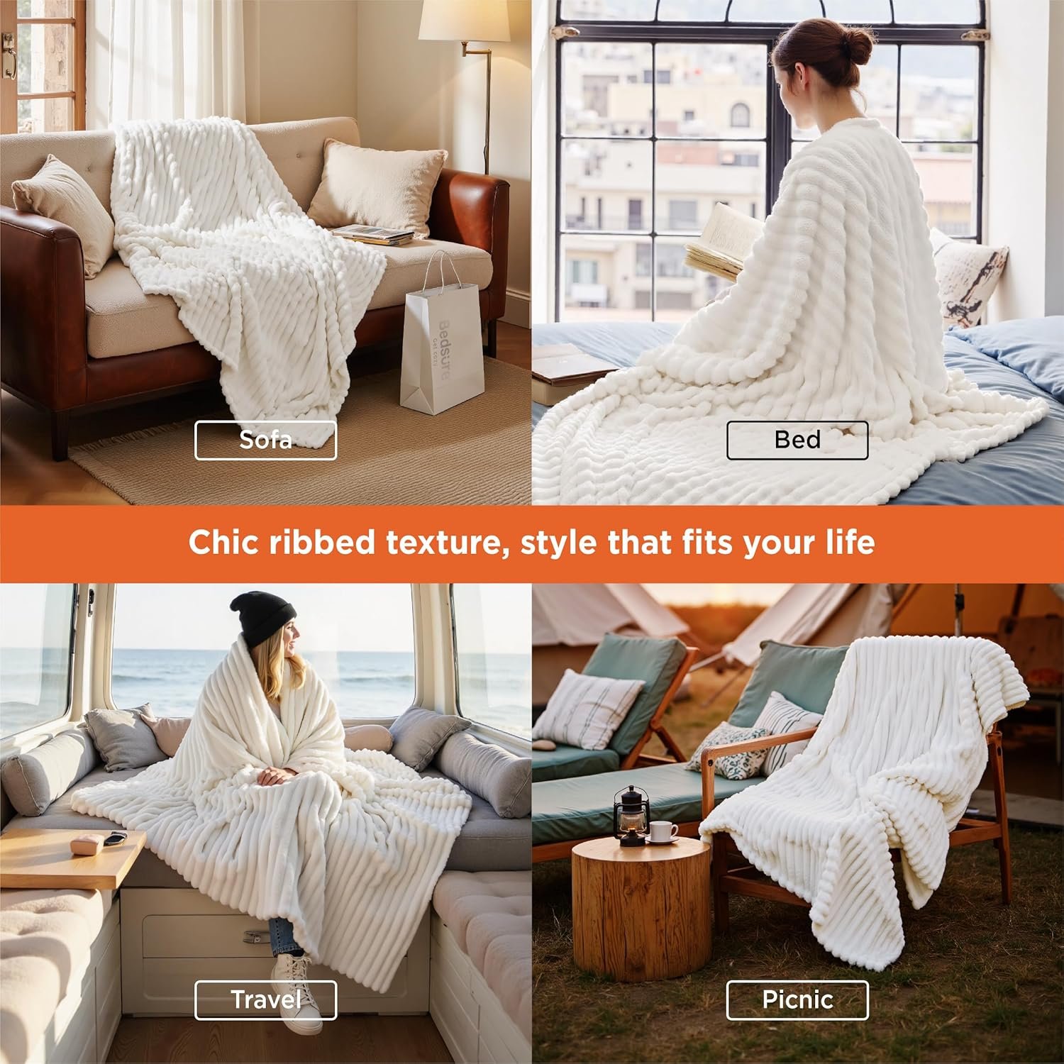 Bedsure GentleSoft White Throw Blanket for Couch - Birthday Gifts for Women Mom Her Girls, Cozy Fleece Blanket for Sofa Bed, Living Room Home Bedroom Decor Dorm Essentials, Off White, 50x60 Inches - Image 4