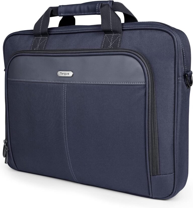 Targus 15-16 Inch Classic Slim Laptop Bag, Blue - Ergonomic Briefcase and Messenger Bag - Spacious Foam Padded Laptop Bag for 16" Laptops and Under (TCT027US)
