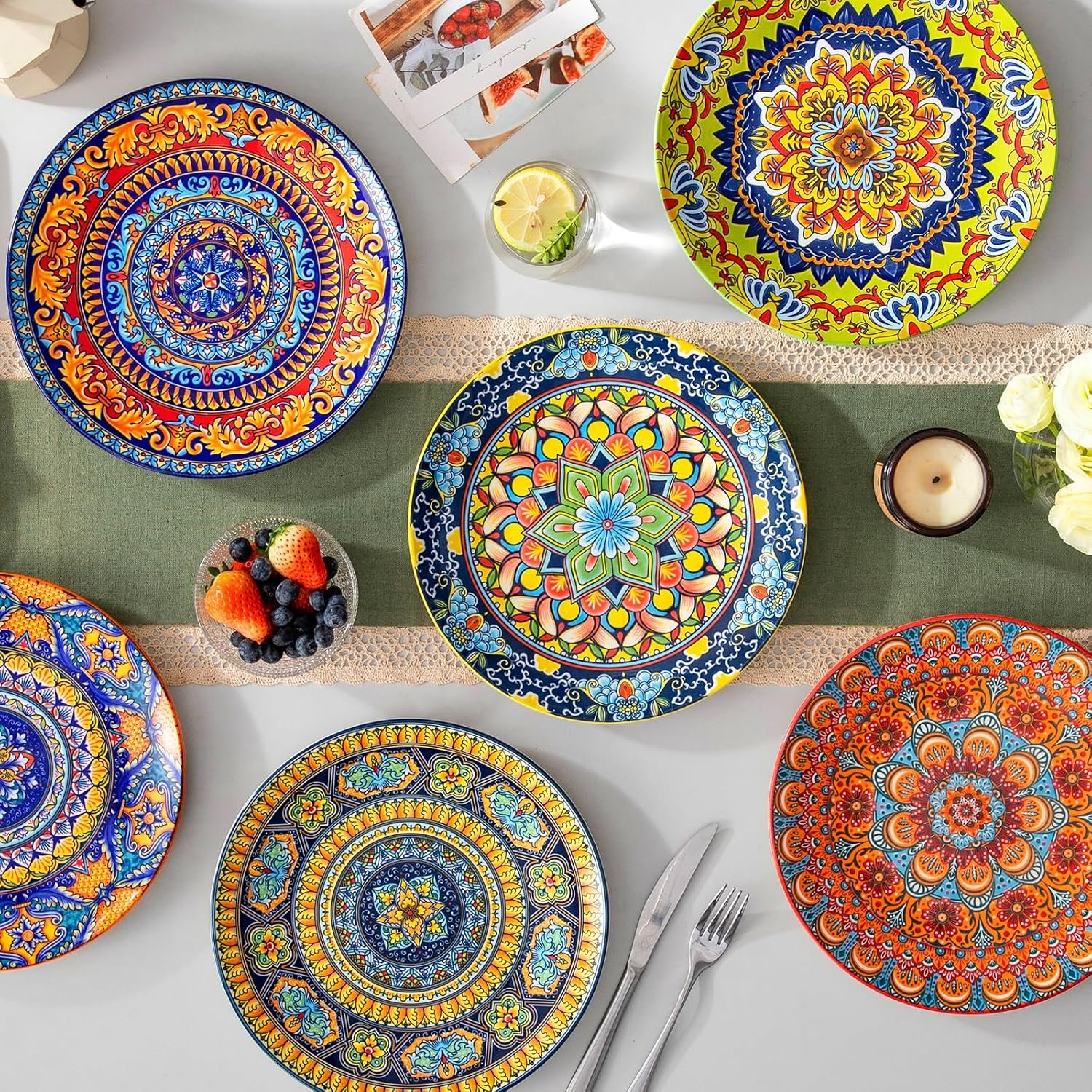 vancasso Colorful Dinner Plates Set of 6, 10.5 Inch Ceramic Kitchen Plates - Image 8