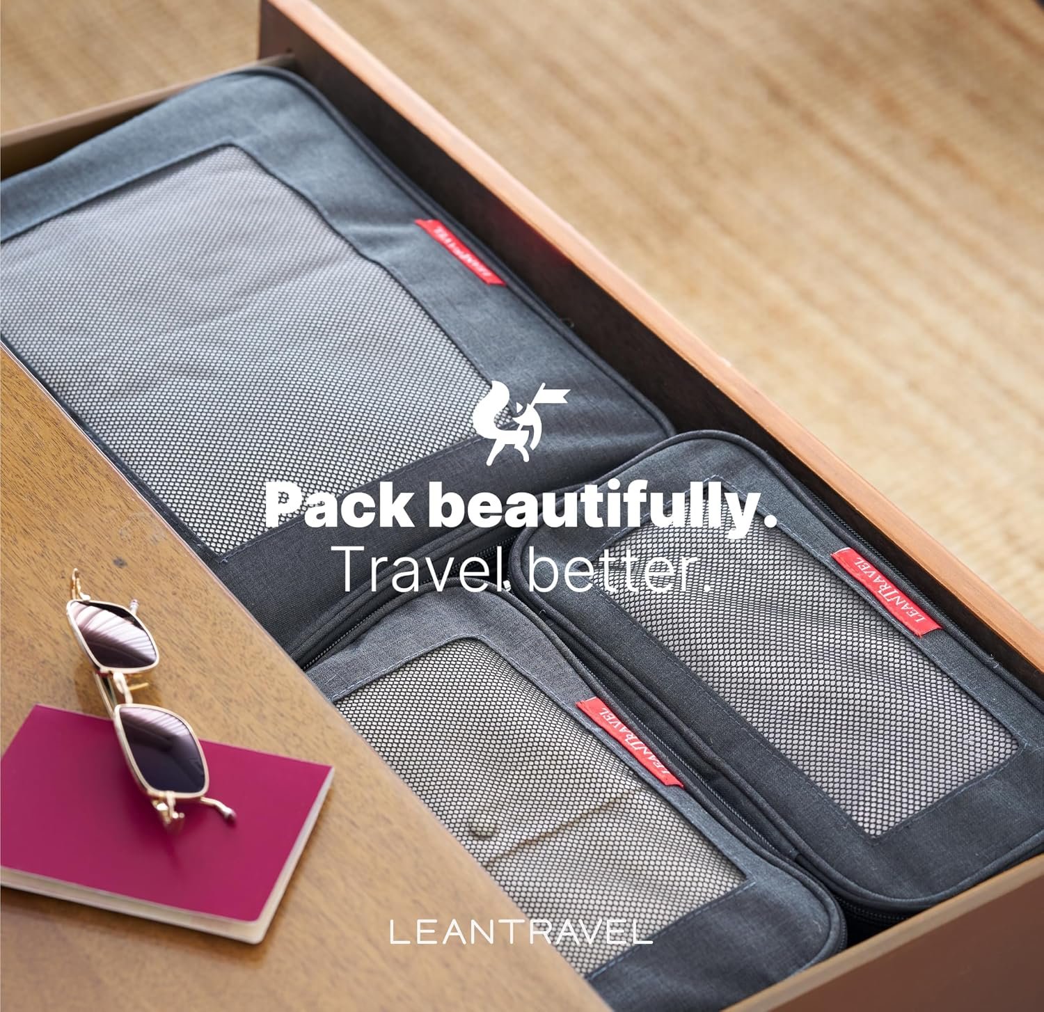 LeanTravel Premium Compression Packing Cubes for Travel - Suitcase Organizer Bags with Double Zipper & Breathable Mesh Panel - Space Saving Carry On Luggage Essentials (6-Pack, Black) - Image 5
