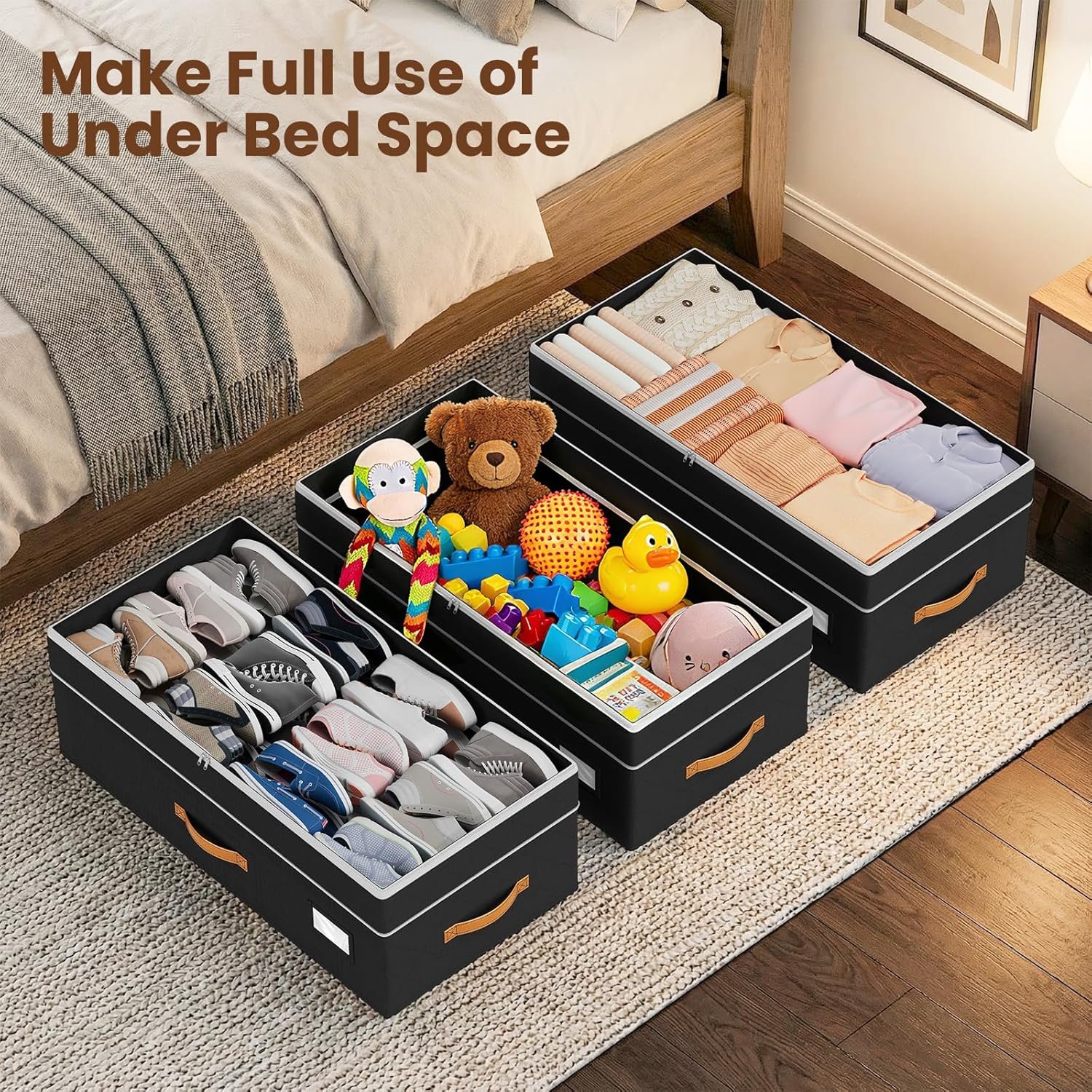 Budding Joy 80L 2 Pack Adjustable Under Bed Storage with Wheels - Image 6