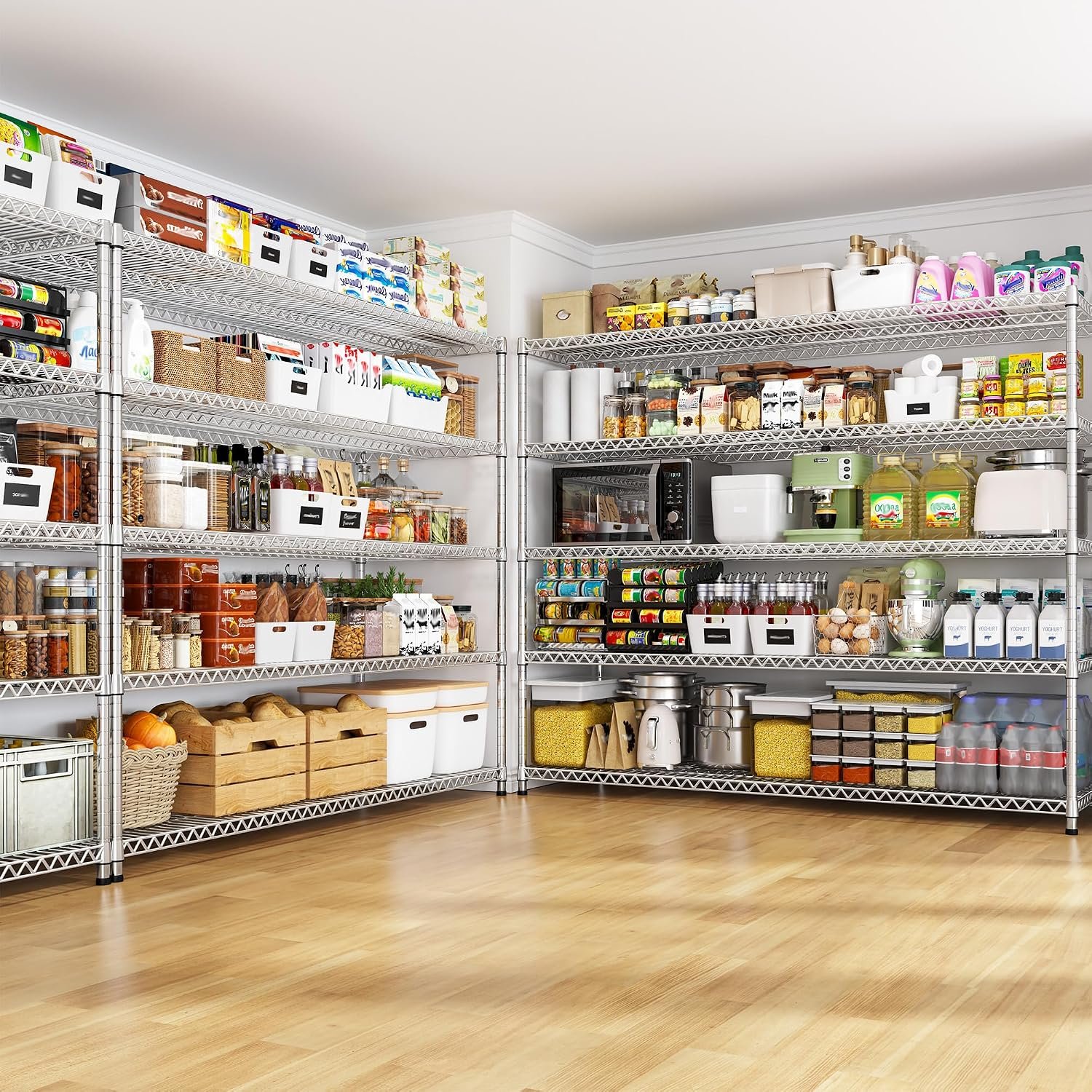 REIBII 55.5" W Storage Shelves 3200LBS Metal Shelving 5 Tier Wire Shelving Garage Shelving Heavy Duty Metal Shelves for Shelving Unit Commercial Adjustable Shelf, 55.5" W X 18''D X 71" H,Chrome - Image 8