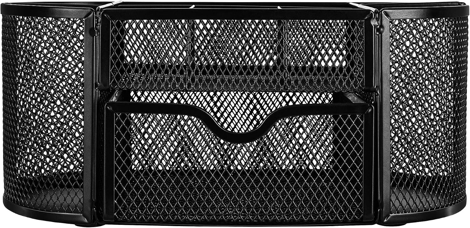 Amazon Basics Mesh Desk Organizer with Pen Holder, Pullout Drawer and Office Caddy Storage, 9.25" x 4.53" x 3.94", Black - Image 3