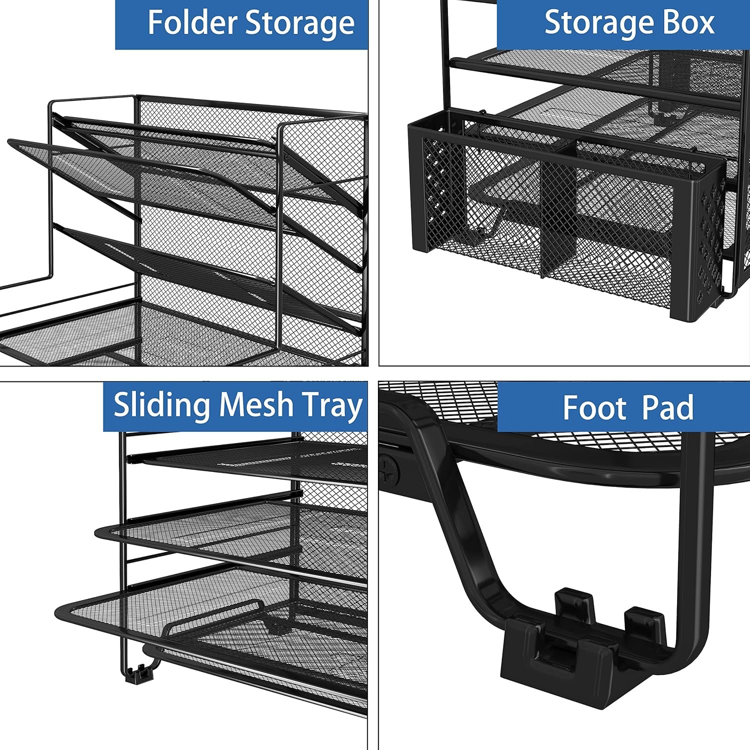Simple Trending 7 Tier Desk File Organizer, Letter Tray Paper Organizer with Pen Holder and Metal Hanging Basket, Black - Image 3