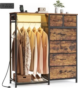 SONGMICS Dresser with Hanging Rod, ...