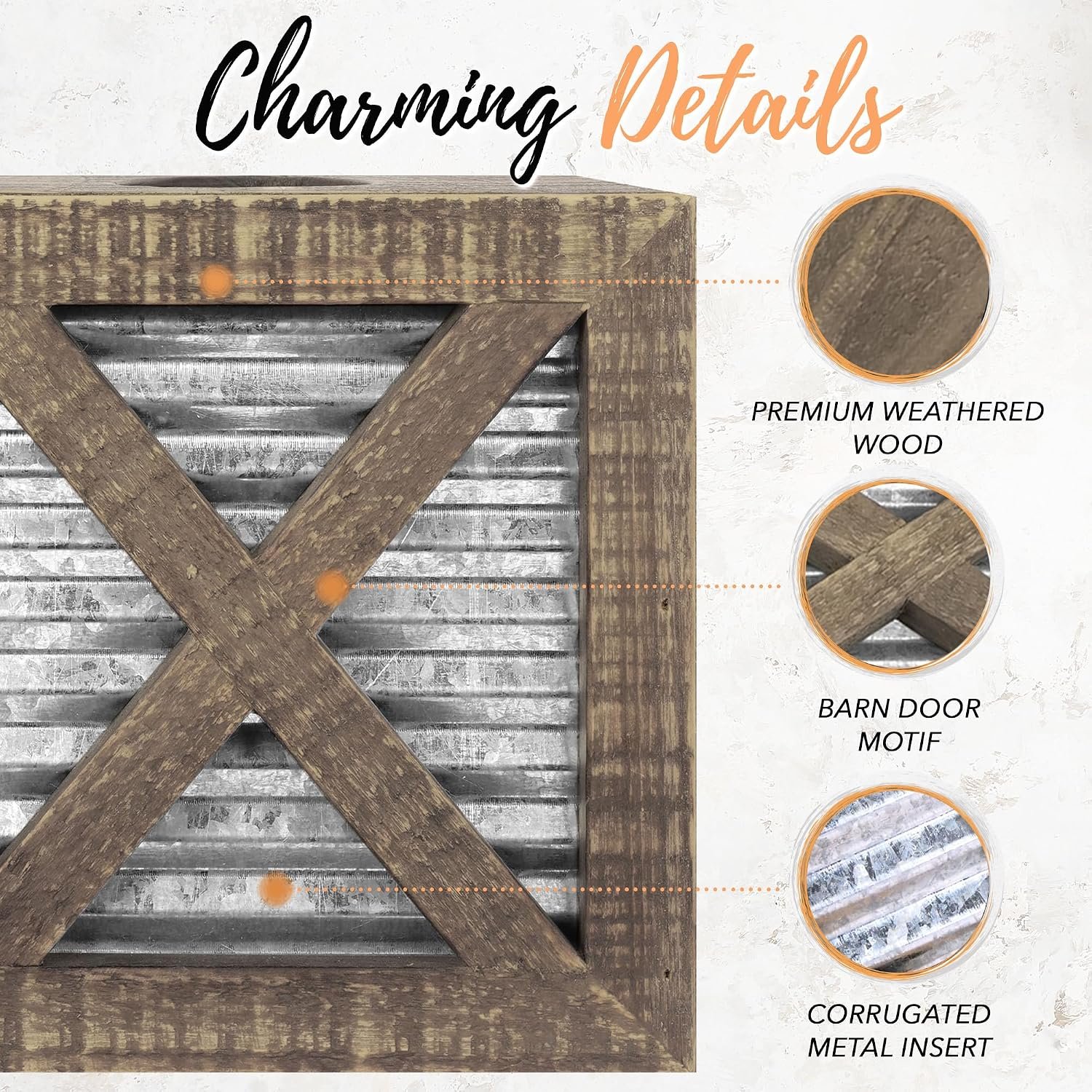 Autumn Alley Barn Door Rustic Square Farmhouse Tissue Box Cover, Farmhouse Bathroom Accessories, Rustic Bathroom Décor Tissue Holder, Wood Tissue Box Cover with Galvanized Decor - Image 2