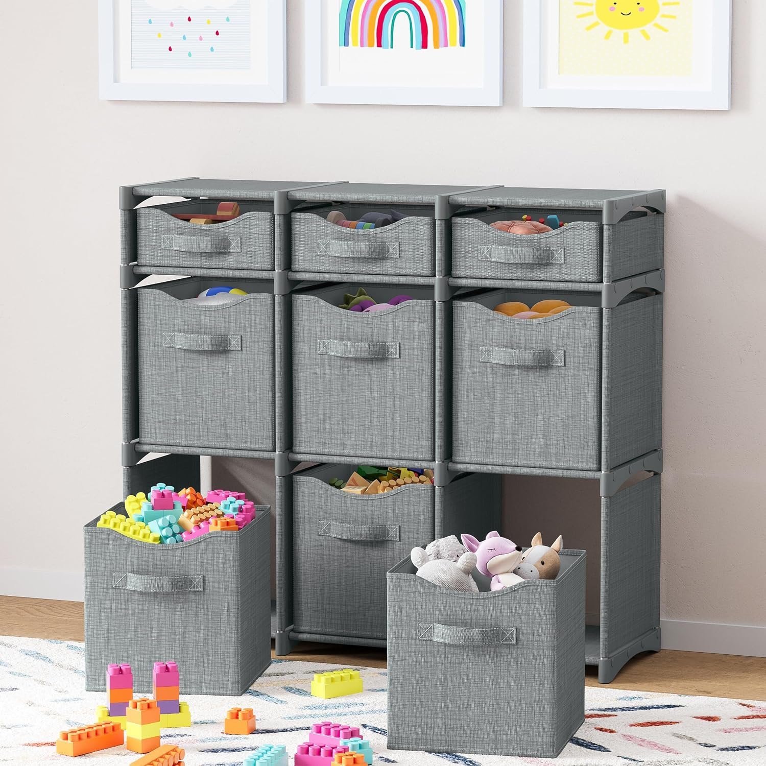 Cube Storage Organizer with Storage Bins Included - The Perfect Closet Organizers and Storage Solution. Includes 9 Storage Cubes, Great For Toy Storage, Closet Storage, Clothes Storage (Grey) - Image 2