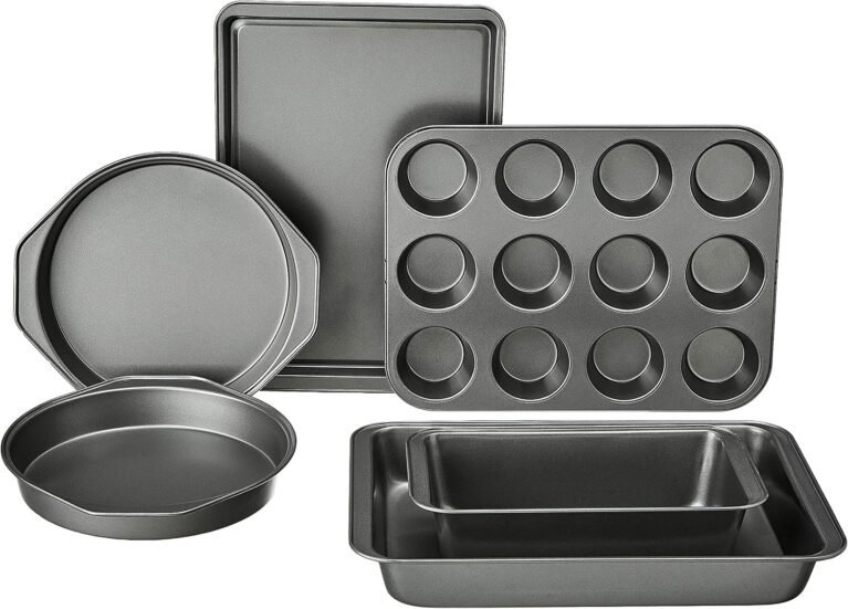 Amazon Basics 6 Piece Nonstick Carbon Steel Bakeware Set with Cake, Muffin, Cookie, and Loaf Pans, Easy Release, Oven Safe, 16.25 x 11.75 x 6.25 inches