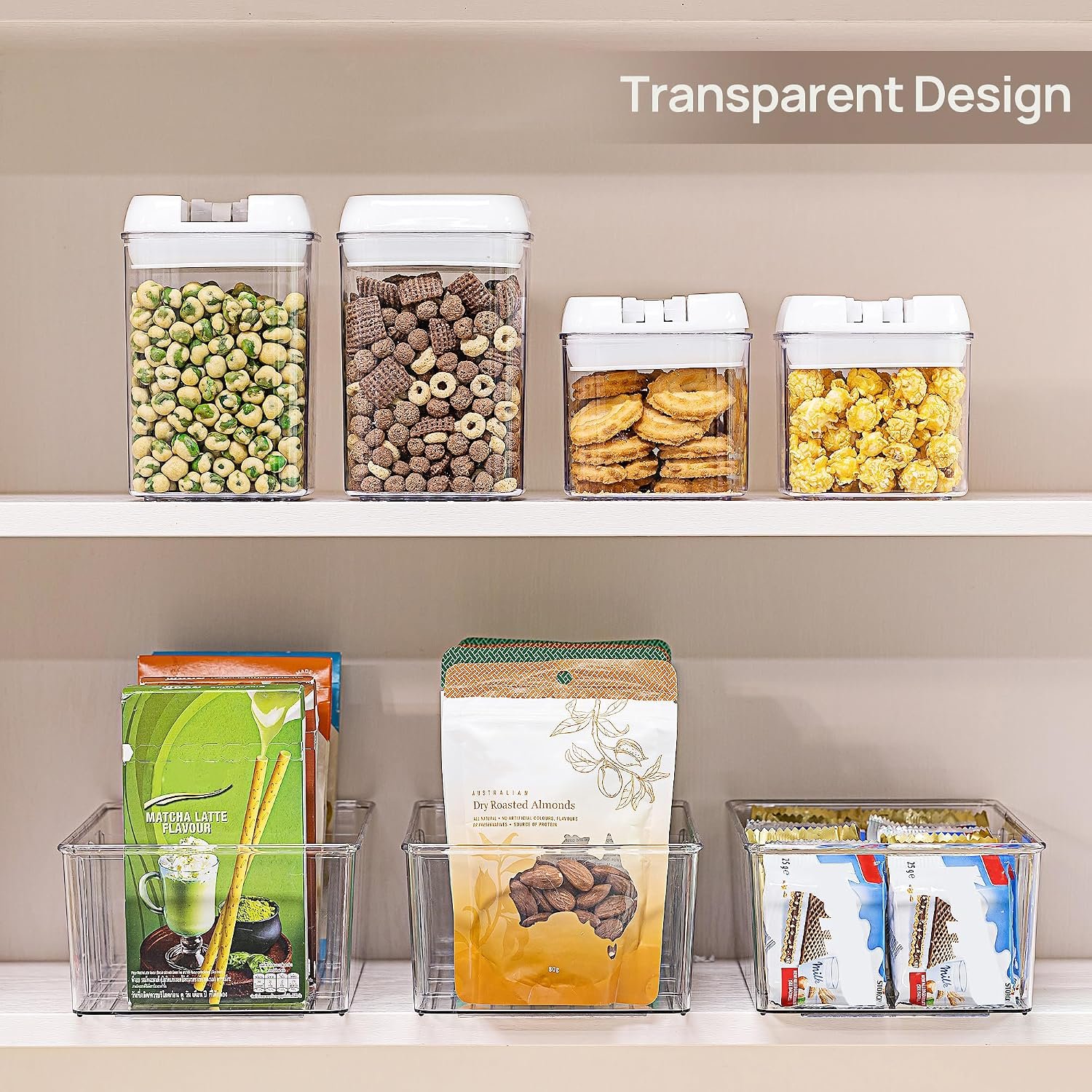 Vtopmart 8 Pack Food Storage Organizer Bins, Clear Plastic, 4 Compartments - Image 4