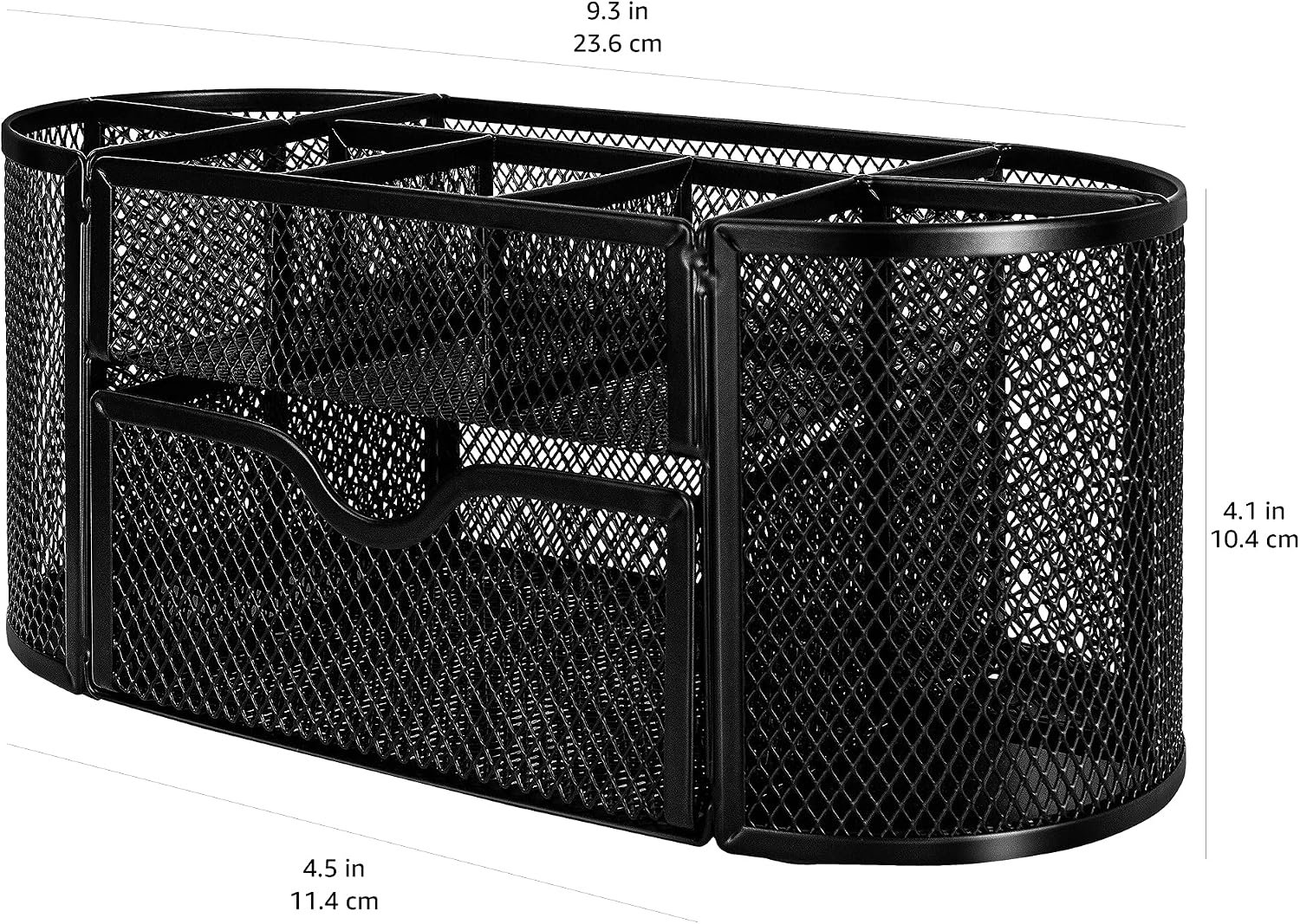 Amazon Basics Mesh Desk Organizer with Pen Holder, Pullout Drawer and Office Caddy Storage, 9.25" x 4.53" x 3.94", Black - Image 5
