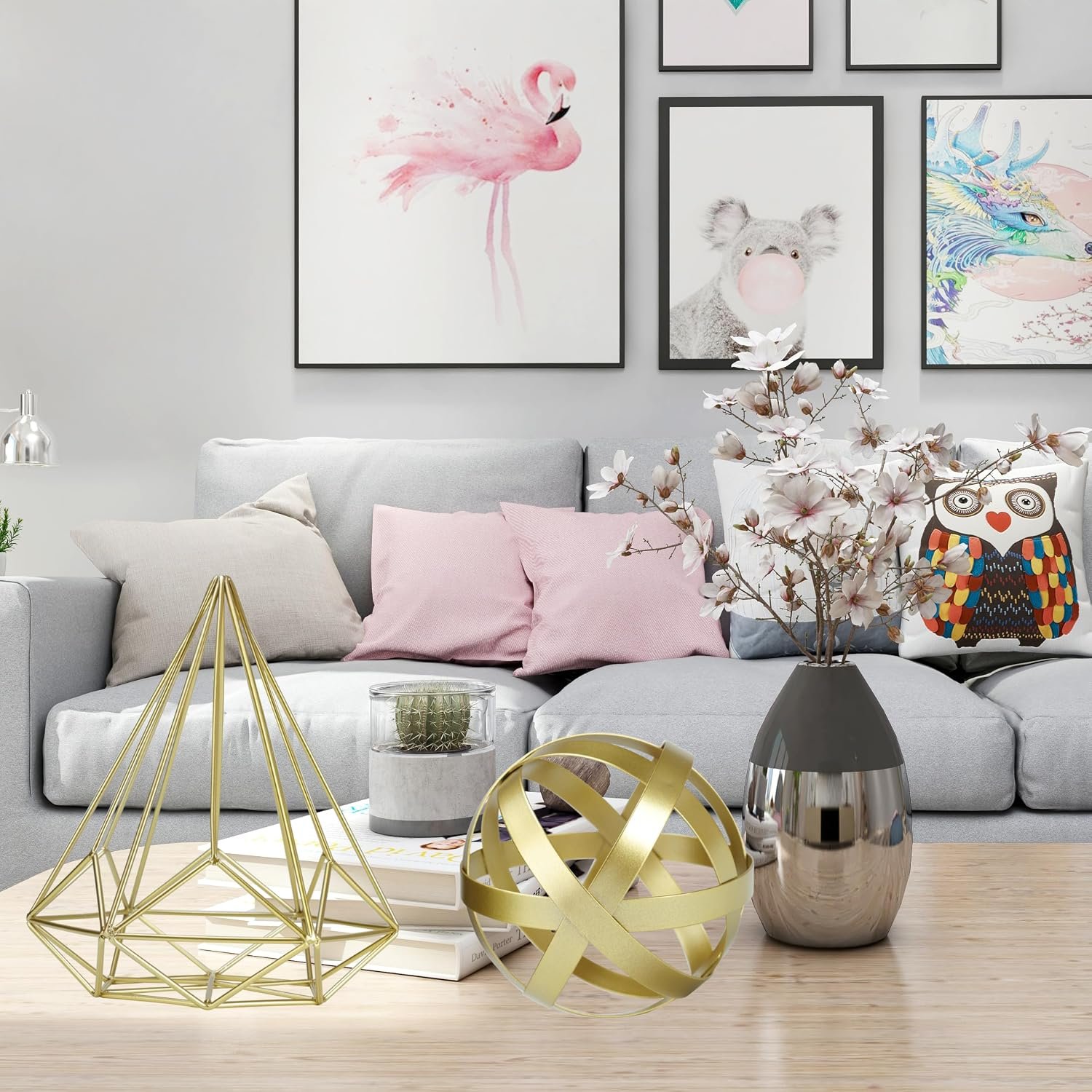 Gold Decor for Living Room Bedroom Bookshelf Coffee Table, Modern Style Figurine Decorative Ornaments Home Decor for Shelves (4.5" Modern Decorative Ball) - Image 7