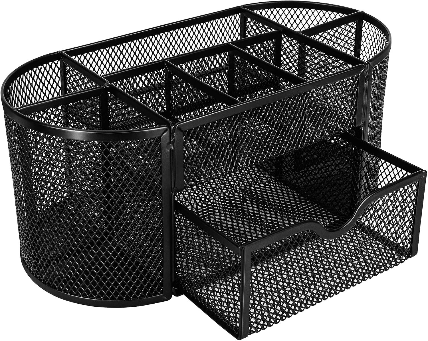 Amazon Basics Mesh Desk Organizer with Pen Holder, Pullout Drawer and Office Caddy Storage, 9.25" x 4.53" x 3.94", Black - Image 2